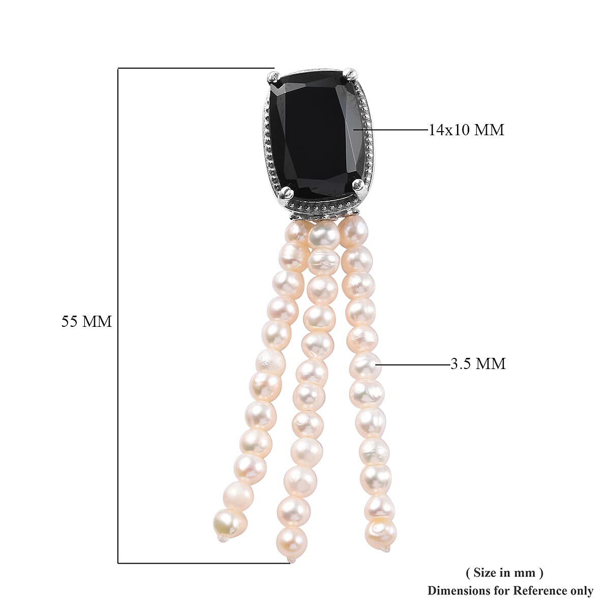 Natural Boi Ploi Black Spinel (Cush 14x10 mm), Freshwater Pearl Earrings (with Push Back) in Platinum Overlay Sterling Silver 32.50 Ct.