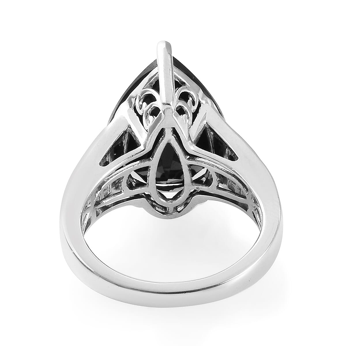 Natural Boi Ploi Black Spinel (Pear and Bgt) Ring in Platinum Overlay Sterling Silver 10.00 Ct.