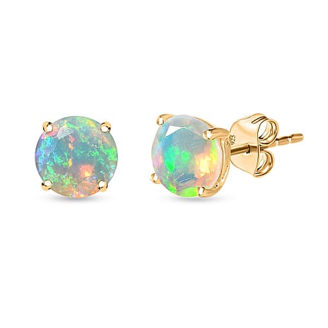 9K Yellow Gold AA Ethiopian Welo Opal (Rnd) Stud Earrings (with Push Back) 1.00 Ct. 9K Yellow Gold AA Ethiopian Welo Opal (Rnd) Stud Earrings (with Push Back) 1.00 Ct.