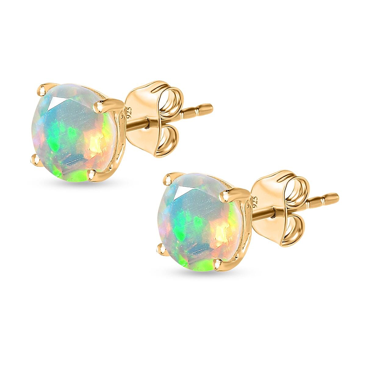 9K Yellow Gold Ethiopian Welo Opal (Rnd) Stud Earrings 1.00 Ct.