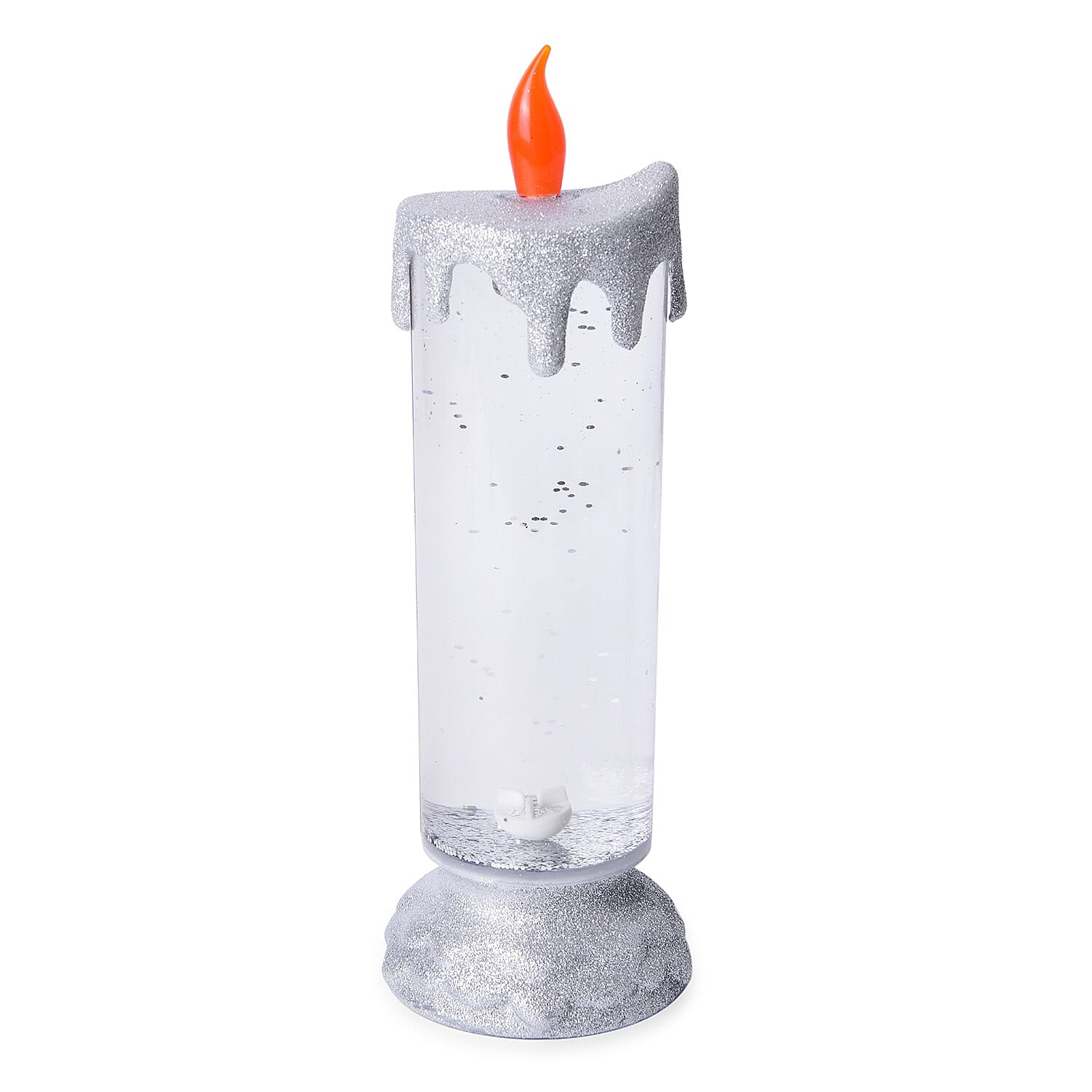 Moving Sprinkle Pattern LED Glitter Flameless Candle with USB and In-built Agitator (Size 8.5x8.5x25.5 Cm) - Silver (3xAAA Battery not Included)