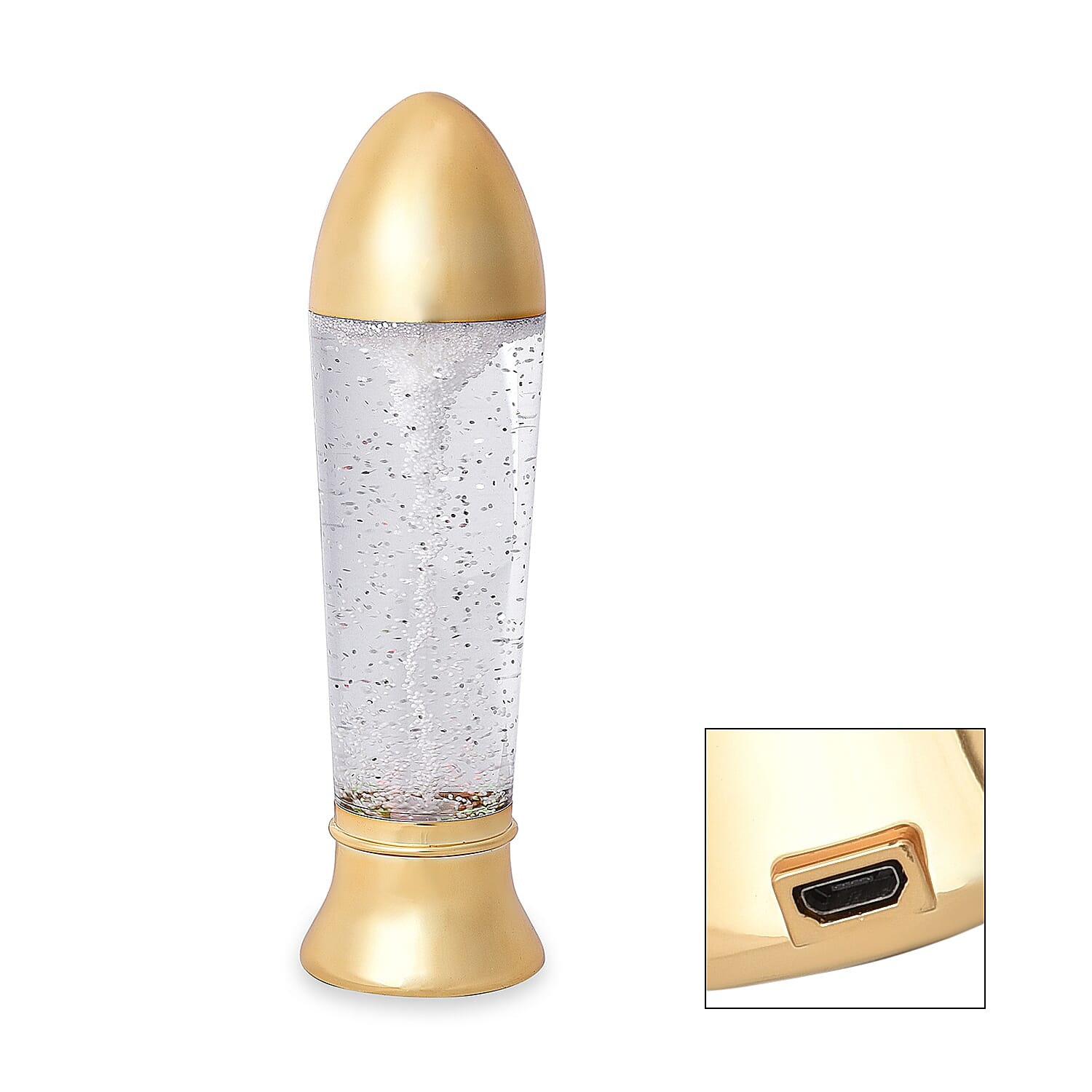 Tornado Rocket Shaped Decorative Lamp with USB Cable (Size 27x7 Cm) - Golden (3xAAA Battery not Included)