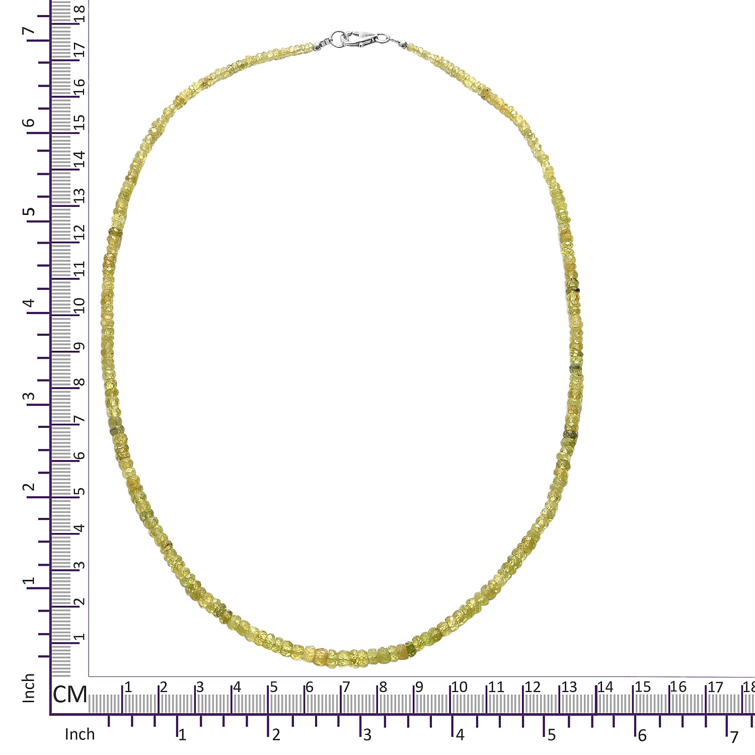 Sava Sphene (Rnd) Bead Necklace (Size 18) in Rhodium Overlay Sterling Silver 54.00 Ct.