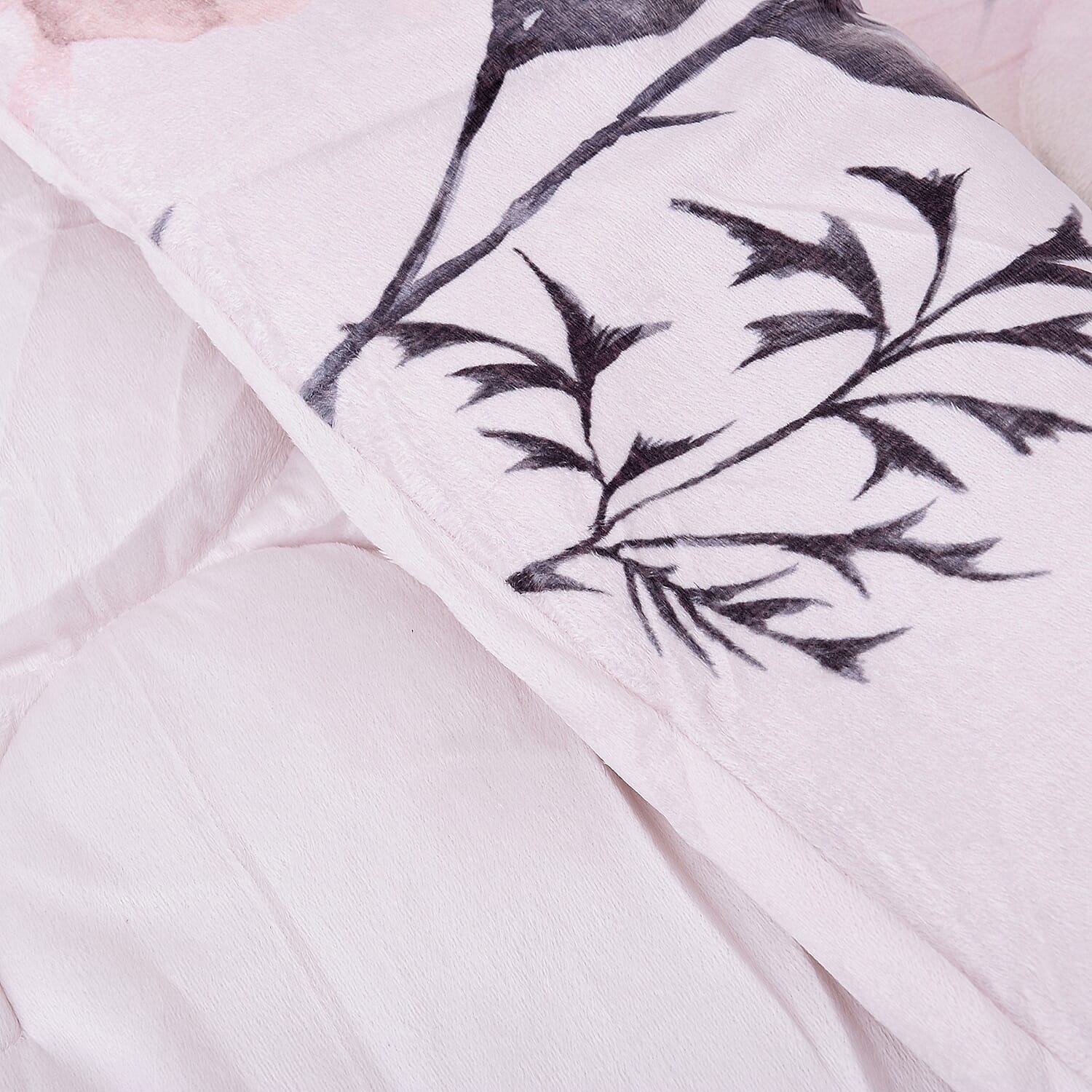 4 Piece Set - Soft and Warm Microflannel Luxury Duvet Set (1 Duvet, 1 Fitted Sheet KING Size and 2 Pillow Cases) with Floral Print - Ivory