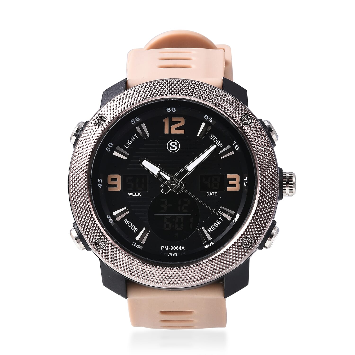 STRADA Japanese and Electronic Movement 5ATM Water Resistant Sports Watch in Stainless Steel with Khaki Silicone Strap