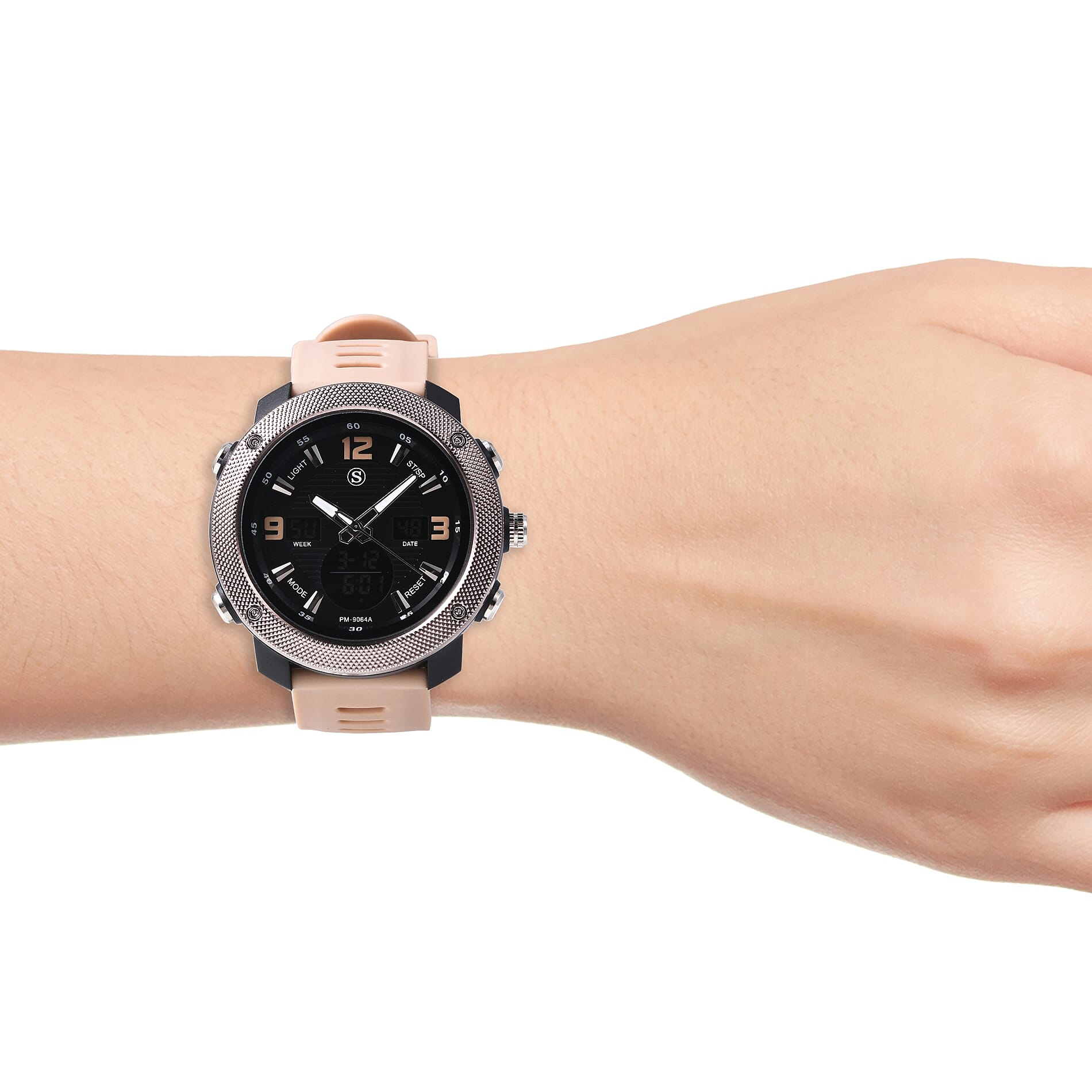 STRADA Japanese and Electronic Movement 5ATM Water Resistant Sports Watch in Stainless Steel with Khaki Silicone Strap