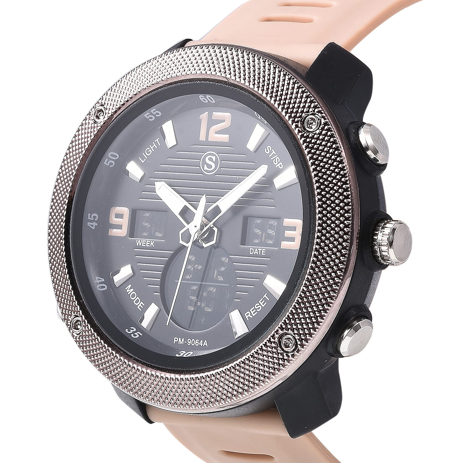 STRADA Japanese and Electronic Movement 5ATM Water Resistant Sports Watch in Stainless Steel with Khaki Silicone Strap