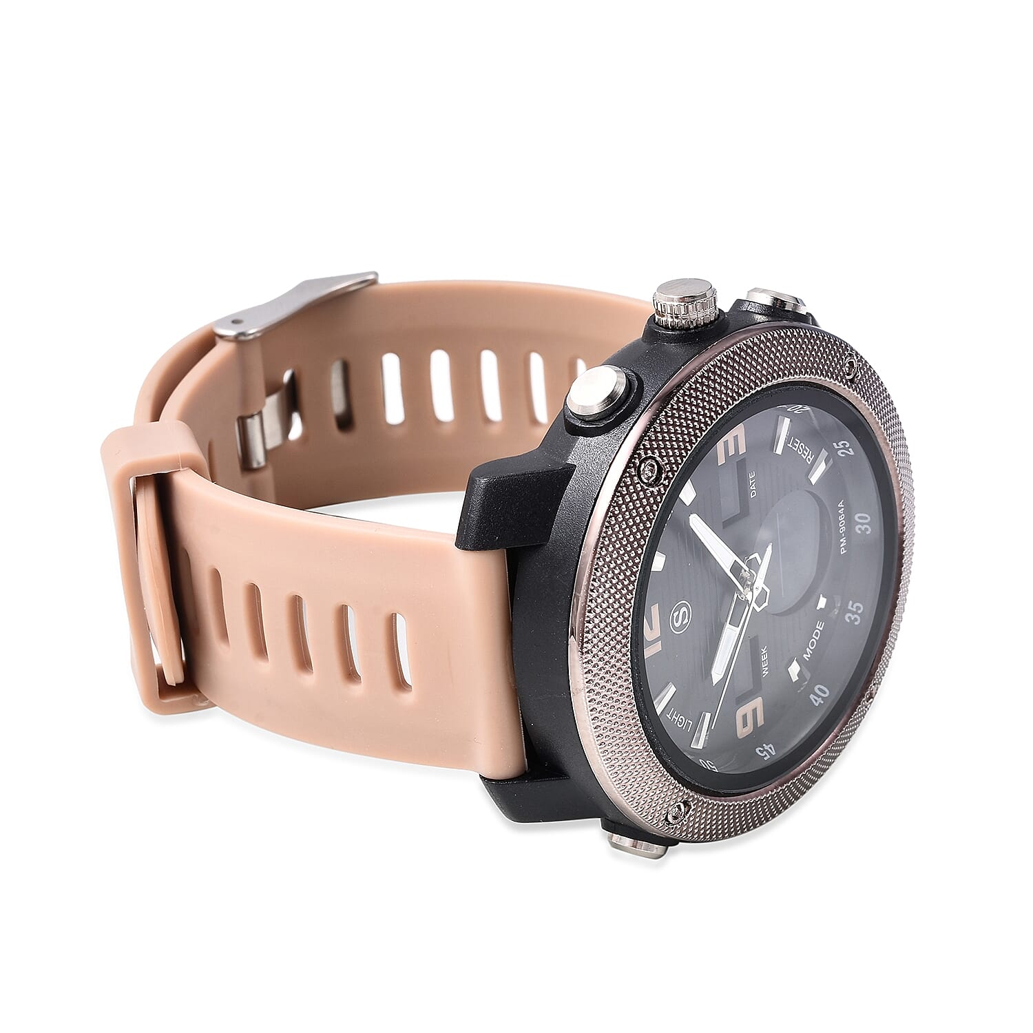 STRADA Japanese and Electronic Movement 5ATM Water Resistant Sports Watch in Stainless Steel with Khaki Silicone Strap