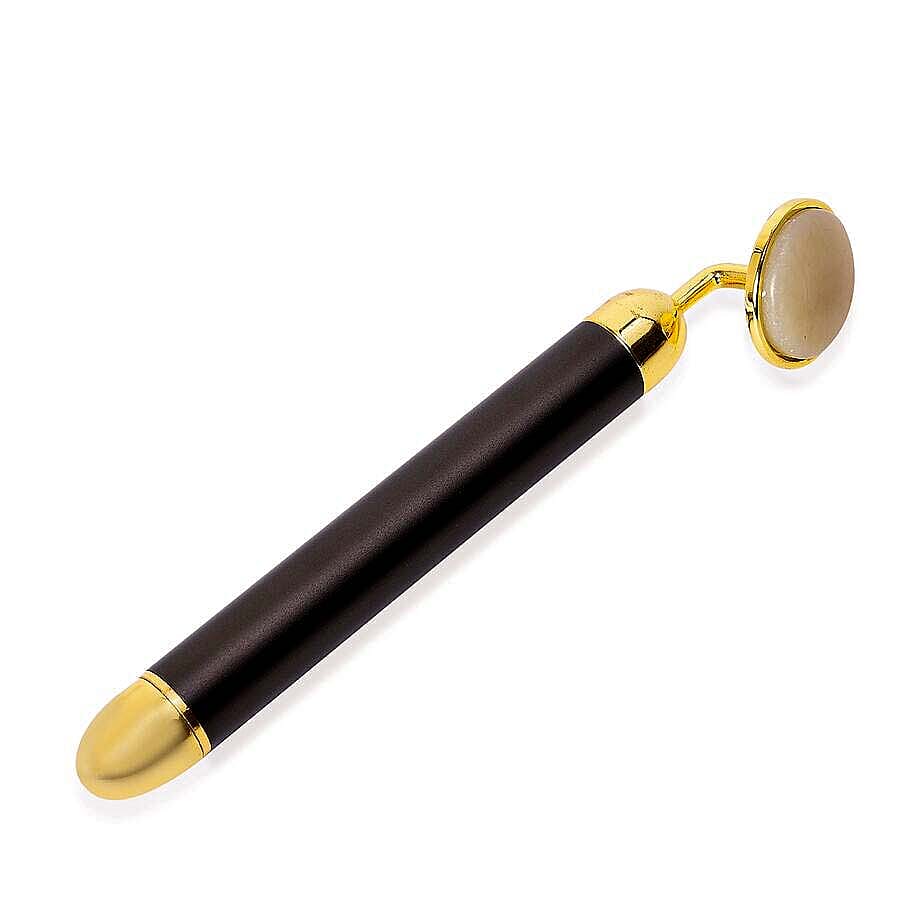 Electric Green Jade Roller Vibrating Massager (Dia: 3 Cm, H: 16 Cm) - Gold and Grey (1xAA Battery not Included)