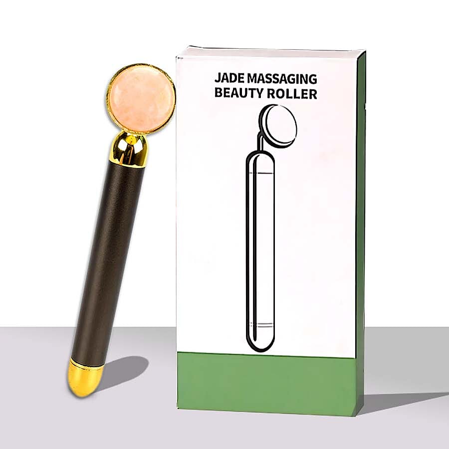 Electric Green Jade Roller Vibrating Massager (Dia: 3 Cm, H: 16 Cm) - Gold and Grey (1xAA Battery not Included)