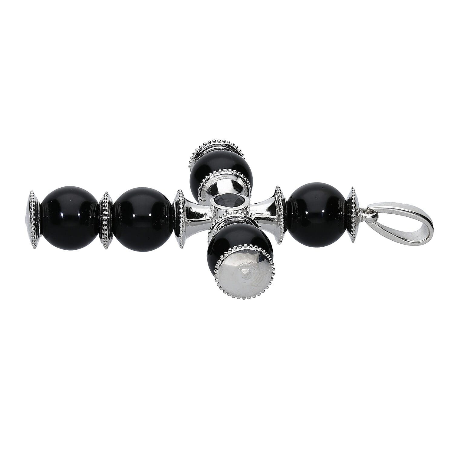 Black Onyx (Rnd), Boi Ploi Black Spinel Cross Pendant in Platinum Plated 39.25 Ct.