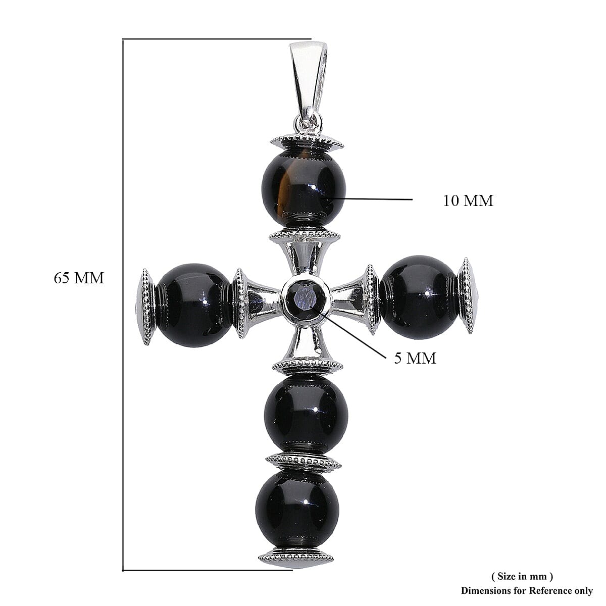 Black Onyx (Rnd), Boi Ploi Black Spinel Cross Pendant in Platinum Plated 39.25 Ct.