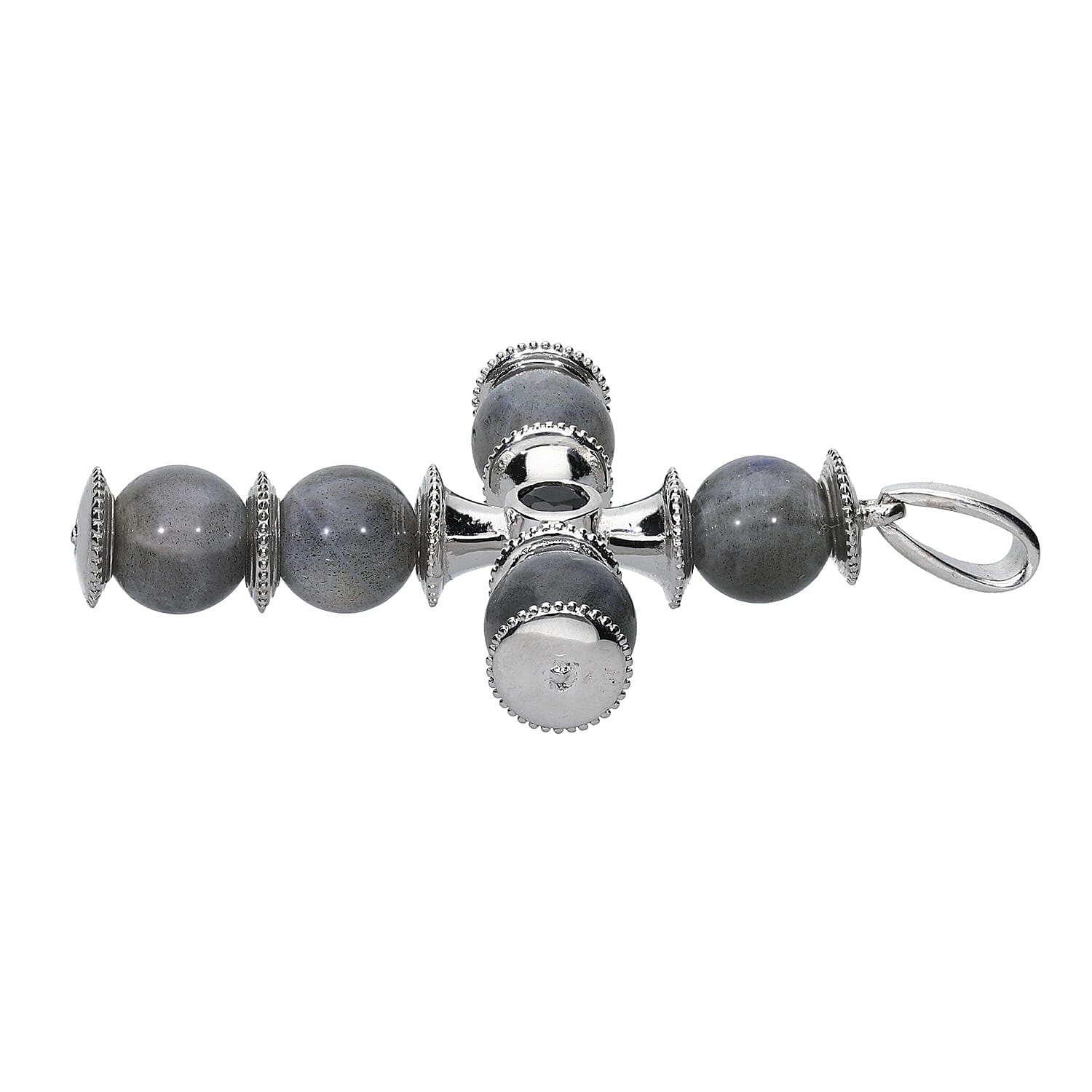 Labradorite (Rnd), Boi Ploi Black Spinel Cross Pendant in Platinum Plated 41.25 Ct.