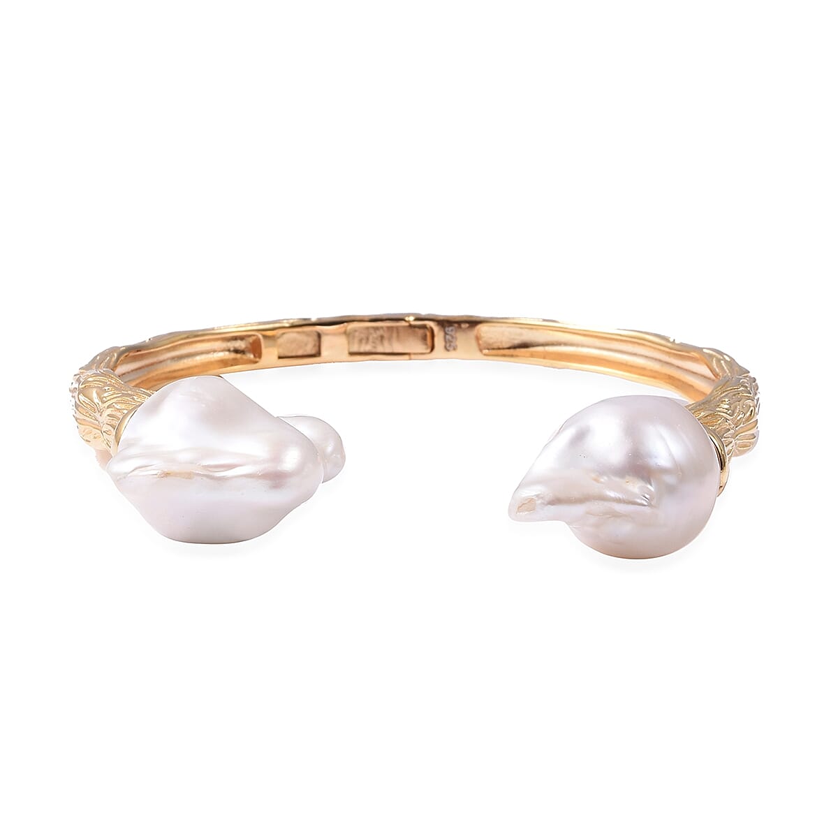 Baroque Pearl Bangle (Size 7.5) in Yellow Gold Overlay Sterling Silver, Silver wt. 22.97 Gms