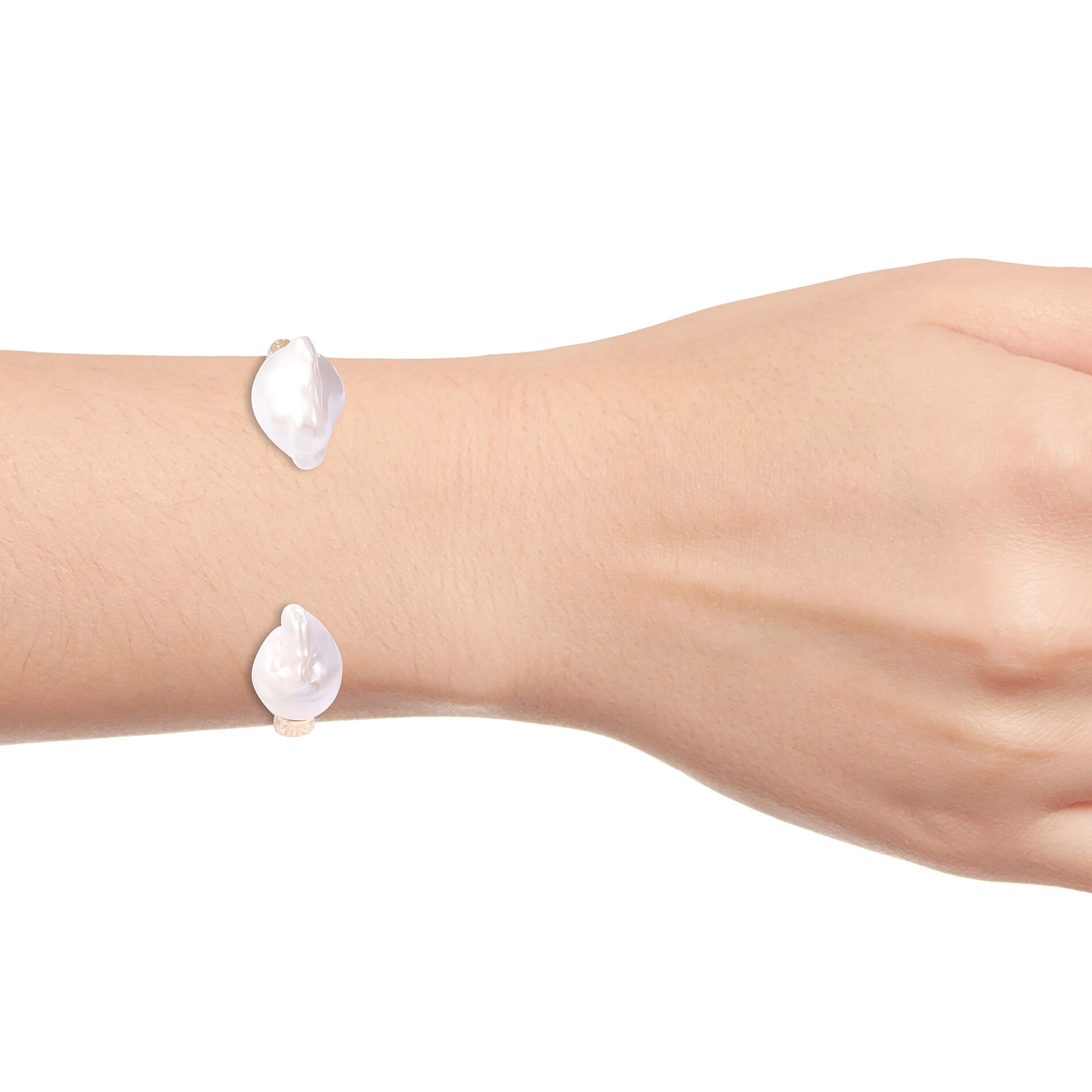 Baroque Pearl Bangle (Size 7.5) in Yellow Gold Overlay Sterling Silver, Silver wt. 22.97 Gms