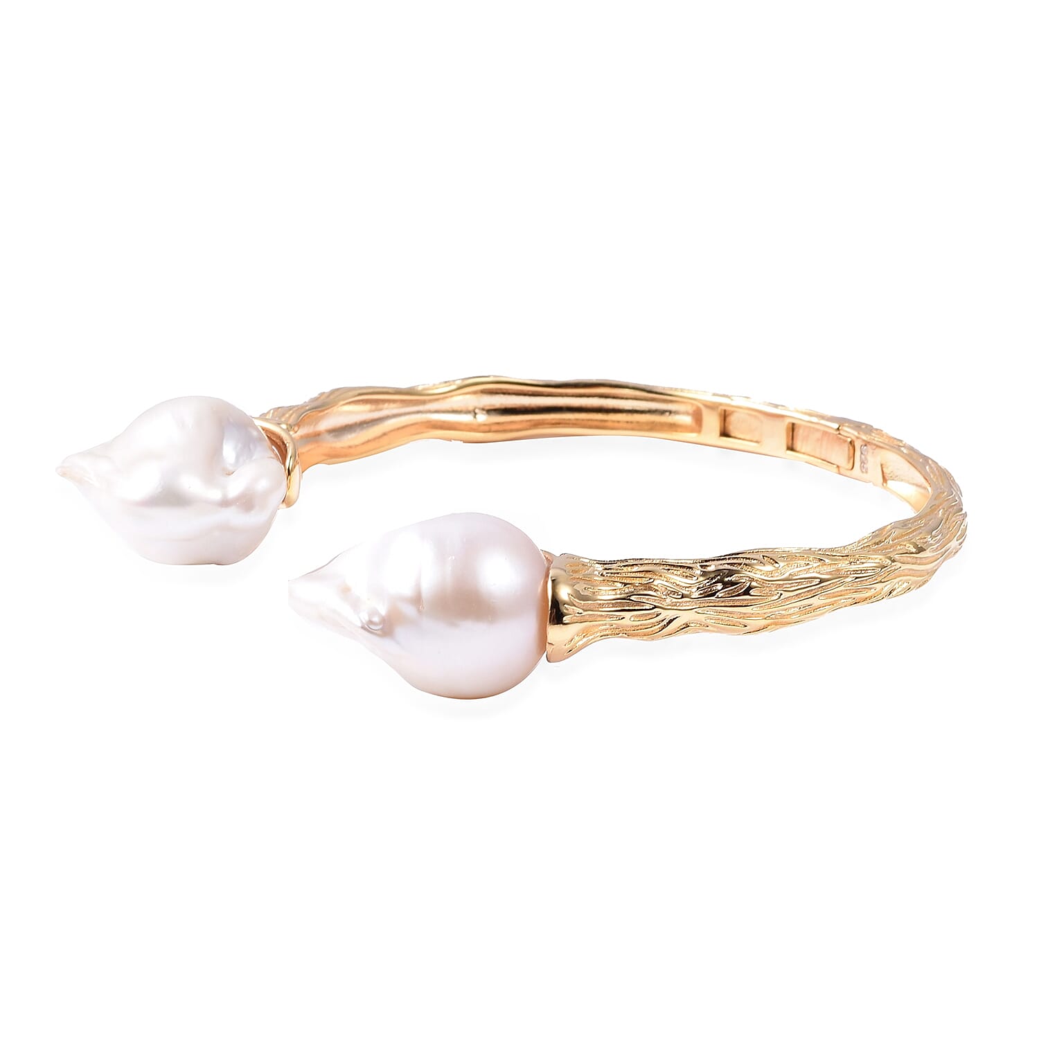 Baroque Pearl Bangle (Size 7.5) in Yellow Gold Overlay Sterling Silver, Silver wt. 22.97 Gms