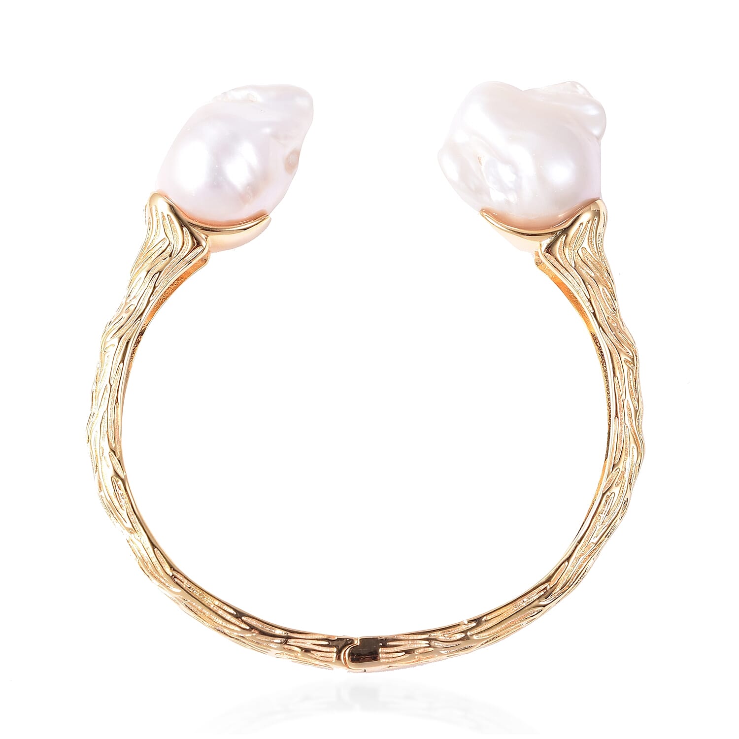 Baroque Pearl Bangle (Size 7.5) in Yellow Gold Overlay Sterling Silver, Silver wt. 22.97 Gms