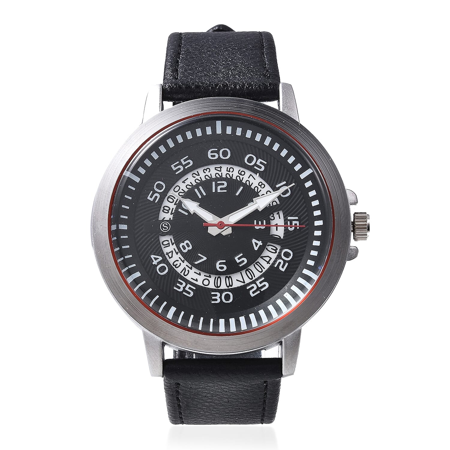 STRADA Japanese Movement Water Resistance Watch with Date in Stainless Steel - Black