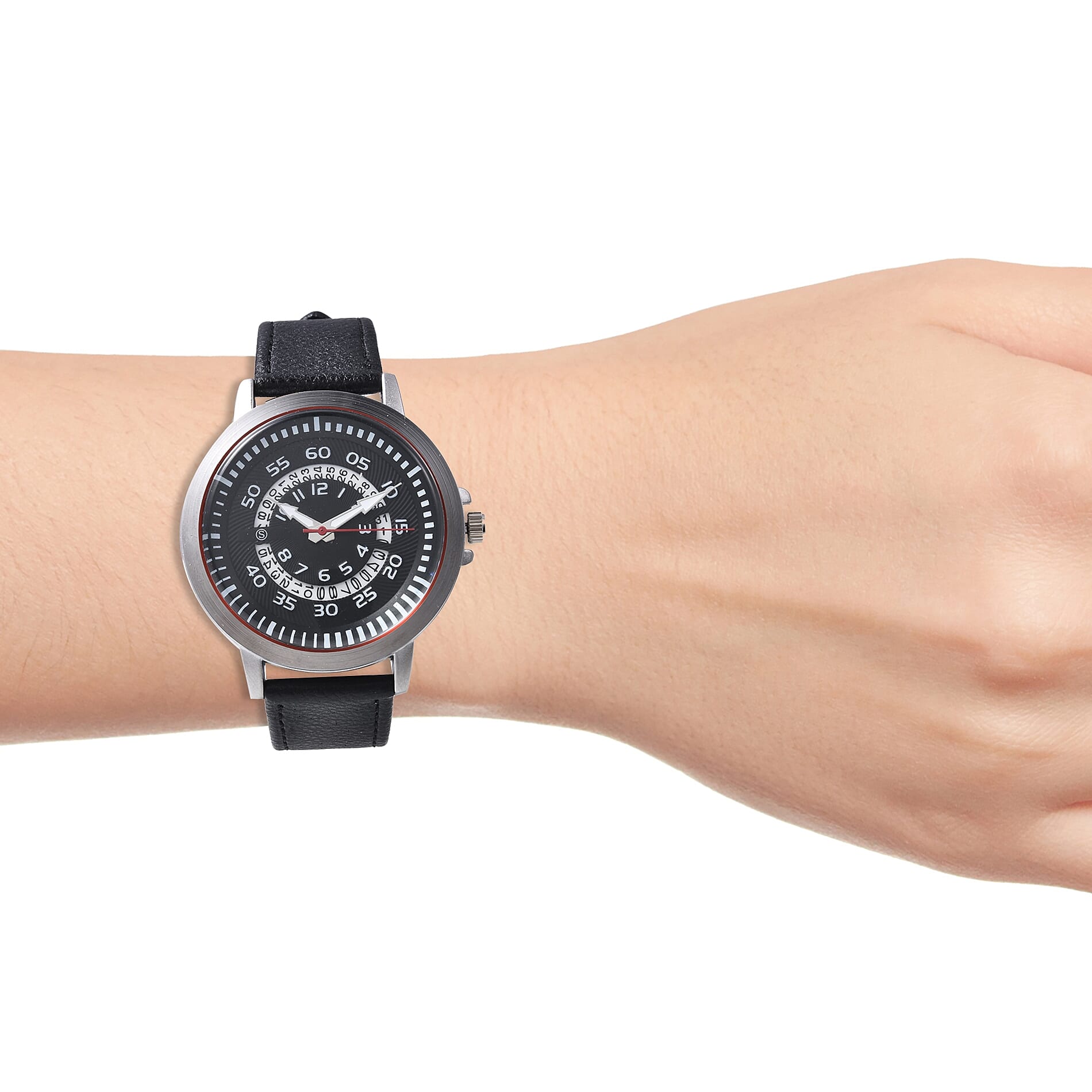 STRADA Japanese Movement Water Resistance Watch with Date in Stainless Steel - Black