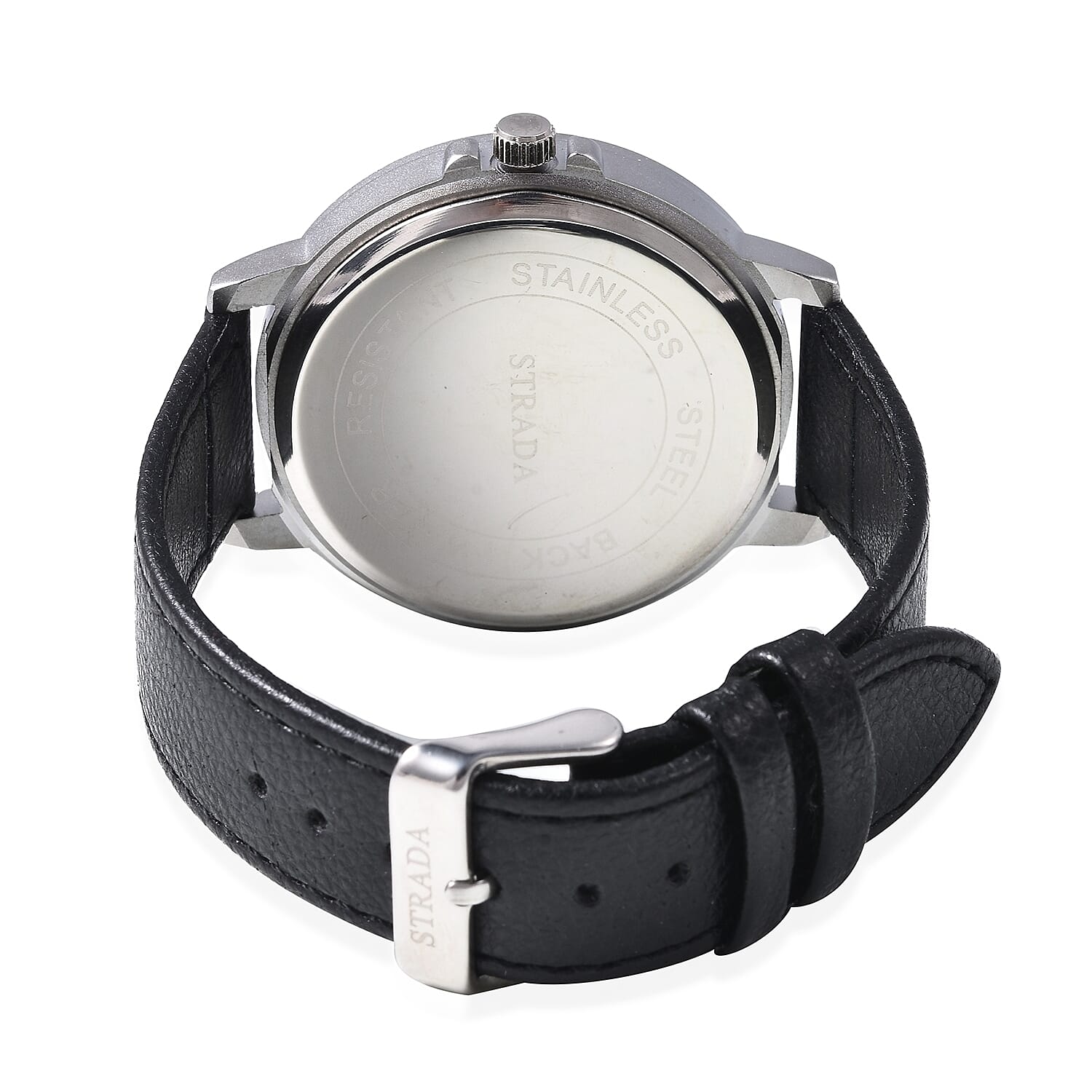 STRADA Japanese Movement Water Resistance Watch with Date in Stainless Steel - Black