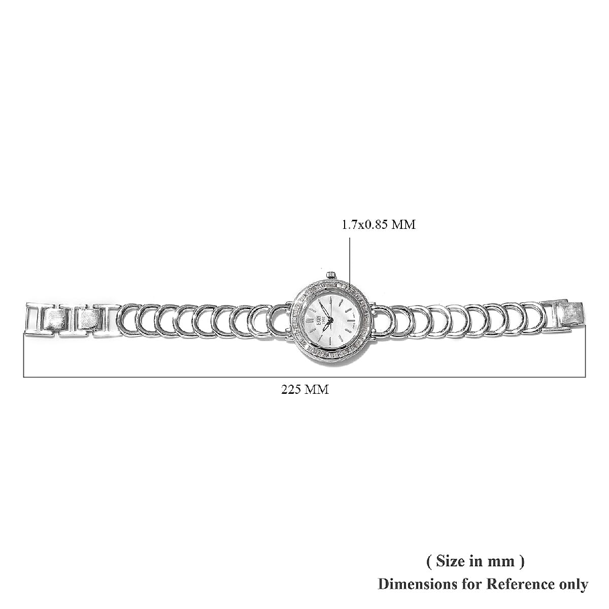 EON 1962 Swiss Movement Diamond Adorned Watch (Size 7 with 1 inch Extender) in Platinum Overlay with Black Plating Sterling Silver 0.75 Ct, Silver wt 23.00 Gms