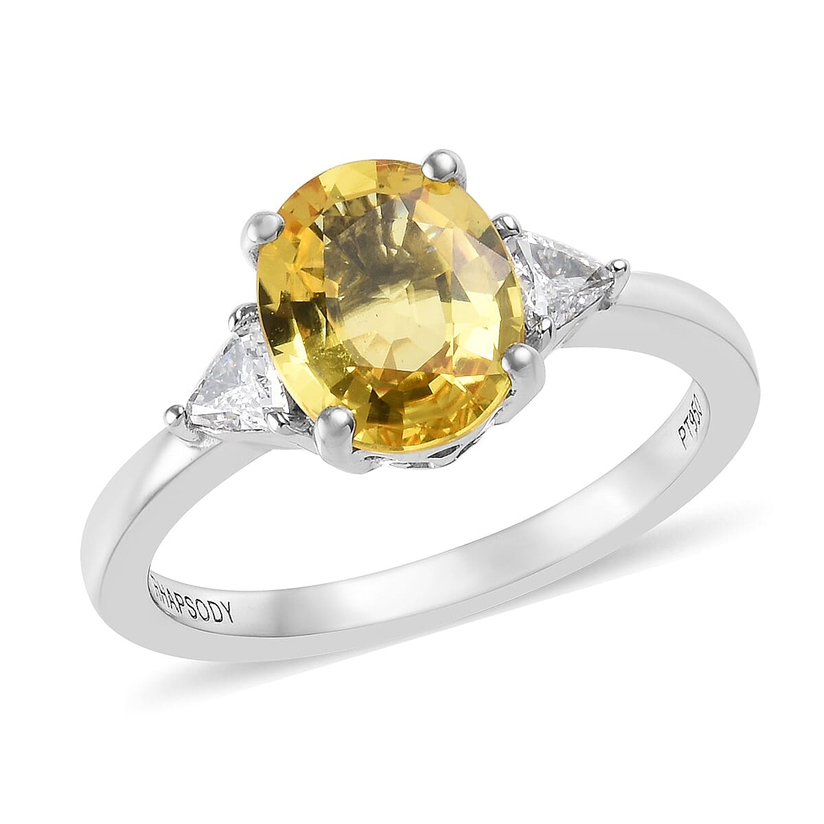 RHAPSODY 950 Platinum AAAA Yellow Sapphire (Ovl 9x7 mm), Diamond (VS-E-F) Ring 2.40 Ct.