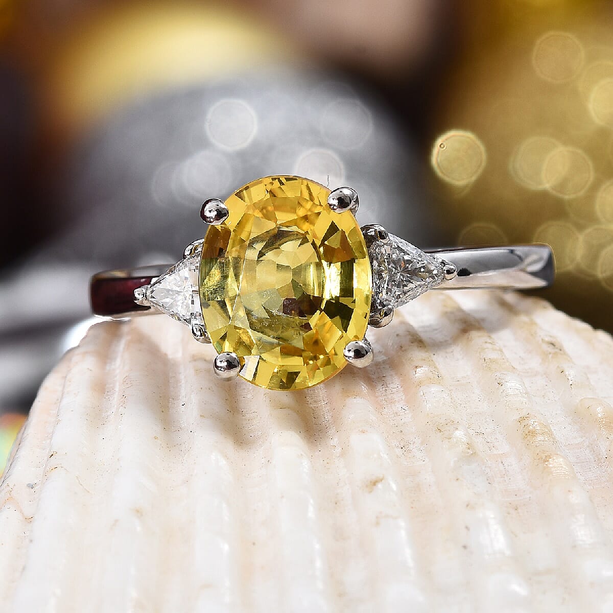 RHAPSODY 950 Platinum AAAA Yellow Sapphire (Ovl 9x7 mm), Diamond (VS-E-F) Ring 2.40 Ct.