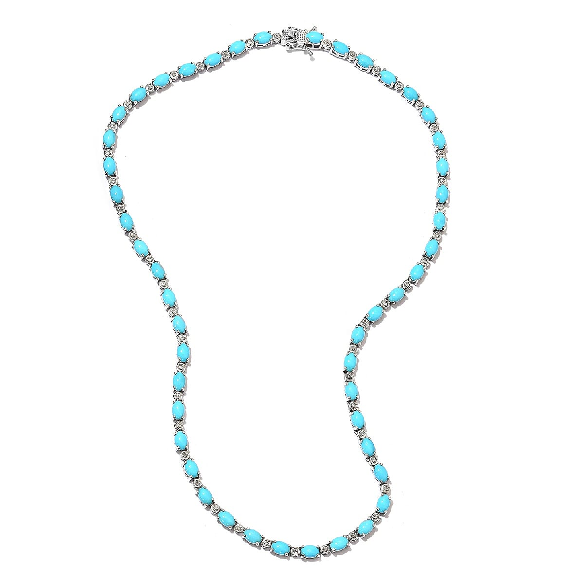 Arizona Sleeping Beauty Turquoise (Ovl), Diamond Necklace (Size 18) in Platinum Overlay Sterling Silver 21.25 Ct, Silver wt 24.82 Gms