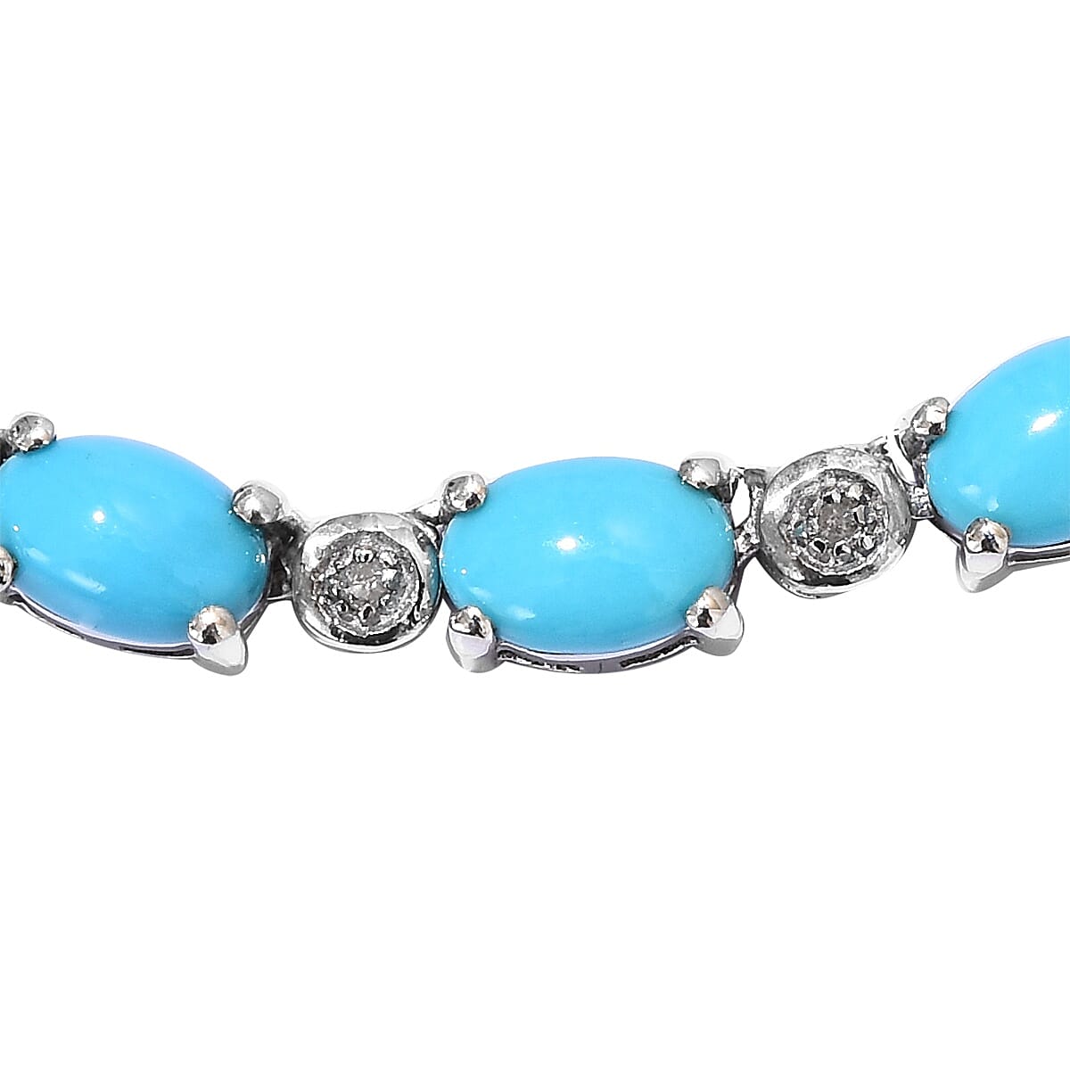 Arizona Sleeping Beauty Turquoise (Ovl), Diamond Necklace (Size 18) in Platinum Overlay Sterling Silver 21.25 Ct, Silver wt 24.82 Gms