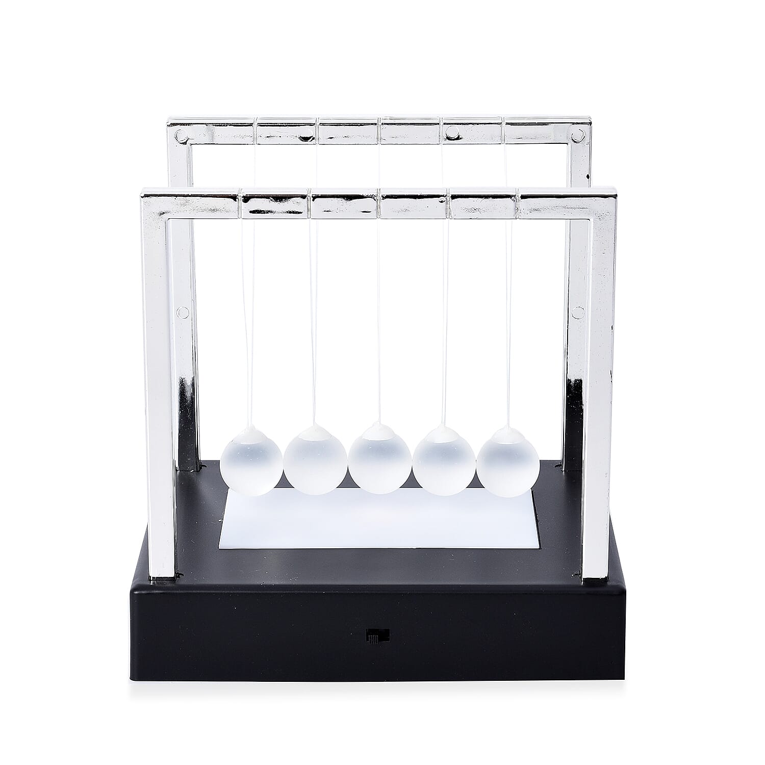 Newton LED Changing Light Cradle Pendulum Balance Five Glass Balls Desk Toy (Size 15x11.2 Cm) - Black and Silver (Battery not Included)