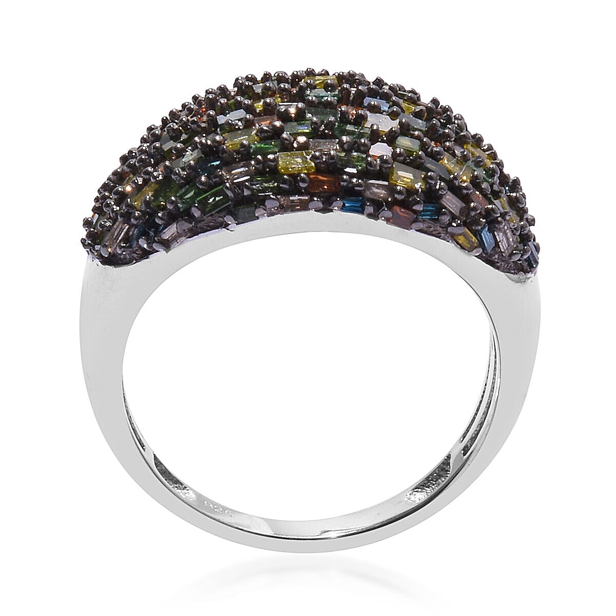 Red, Green, Blue, Yellow and Champagne Diamond Ring in Platinum Overlay Sterling Silver 1.00 Ct