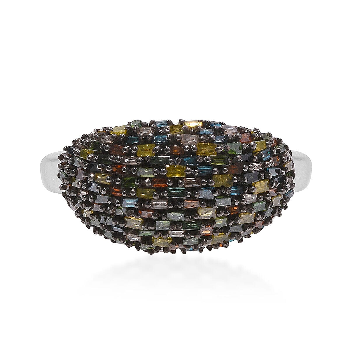 Red, Green, Blue, Yellow and Champagne Diamond Ring in Platinum Overlay Sterling Silver 1.00 Ct