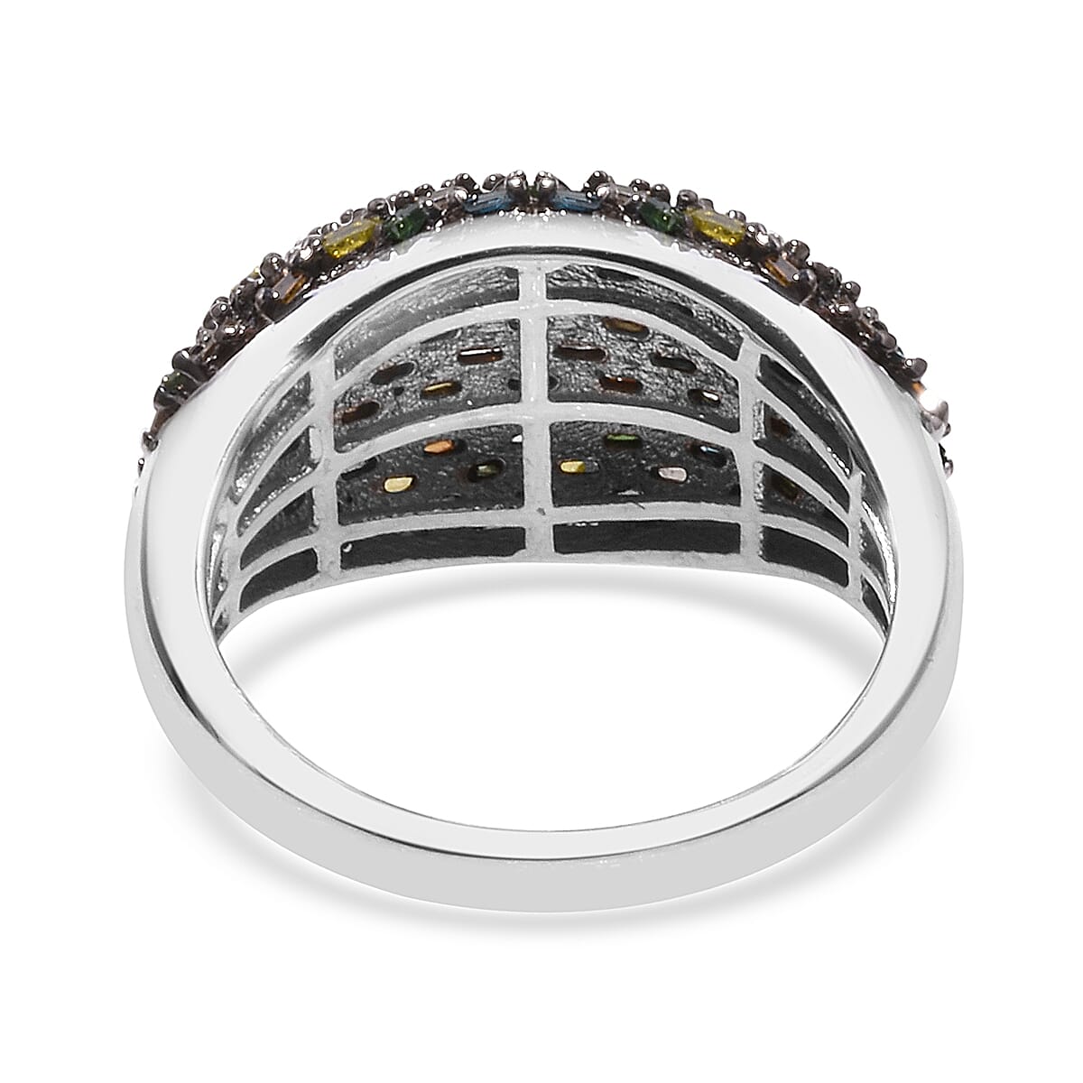 Red, Green, Blue, Yellow and Champagne Diamond Ring in Platinum Overlay Sterling Silver 1.00 Ct