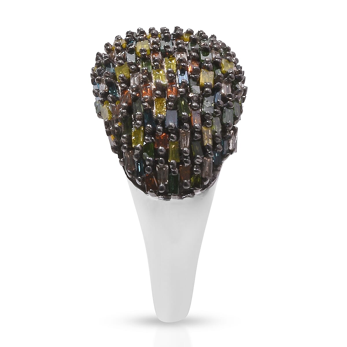 Red, Green, Blue, Yellow and Champagne Diamond Ring in Platinum Overlay Sterling Silver 1.00 Ct