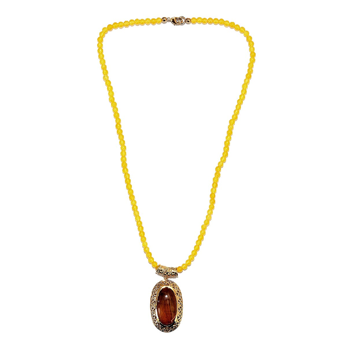 Red Tiger Eye (Ovl 30x15 mm), Yellow Quartz Necklace (Size 20) in 18K Yellow Gold Plated 85.75 Ct.