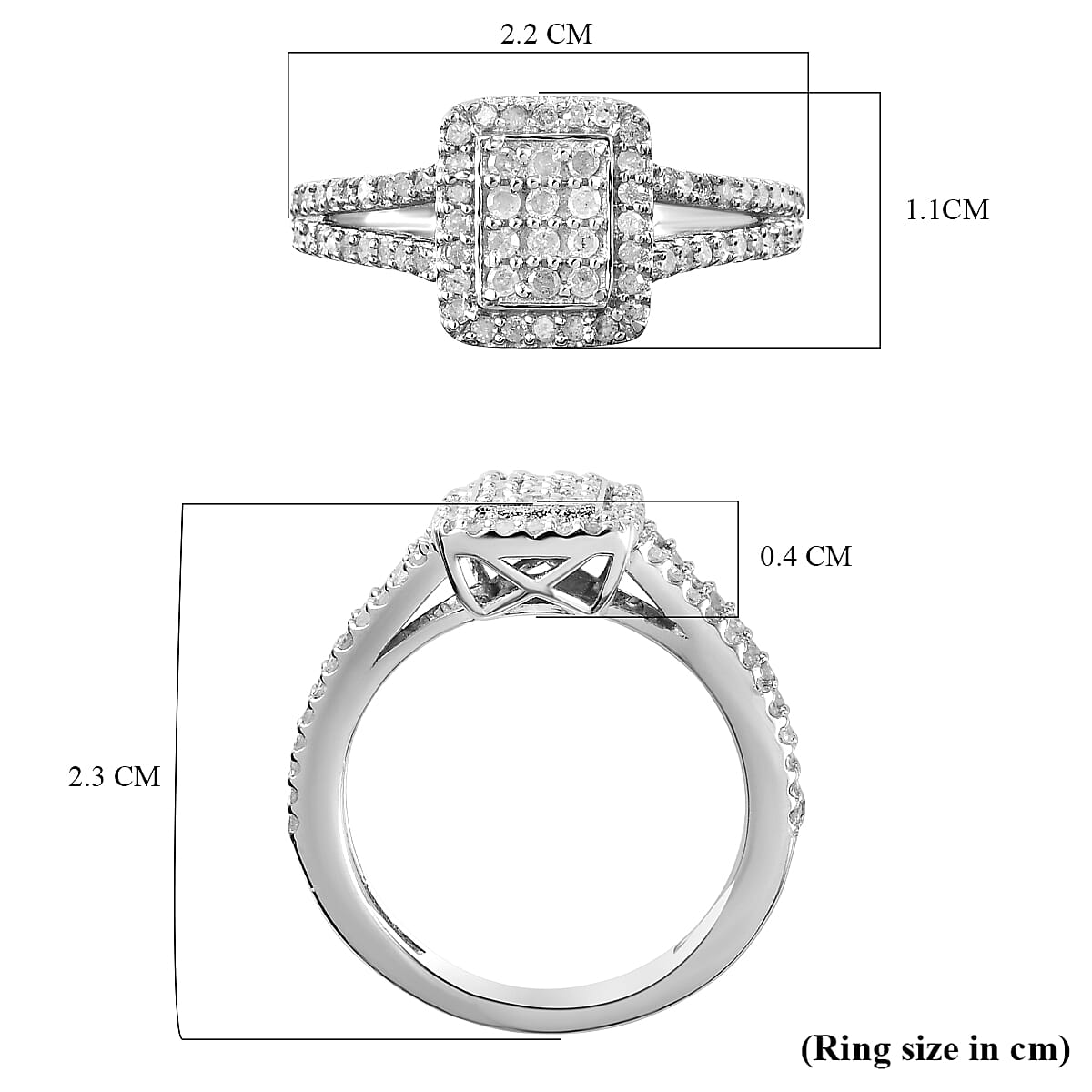 Natural Diamond Ring in Platinum Overlay Sterling Silver 0.50 Ct.