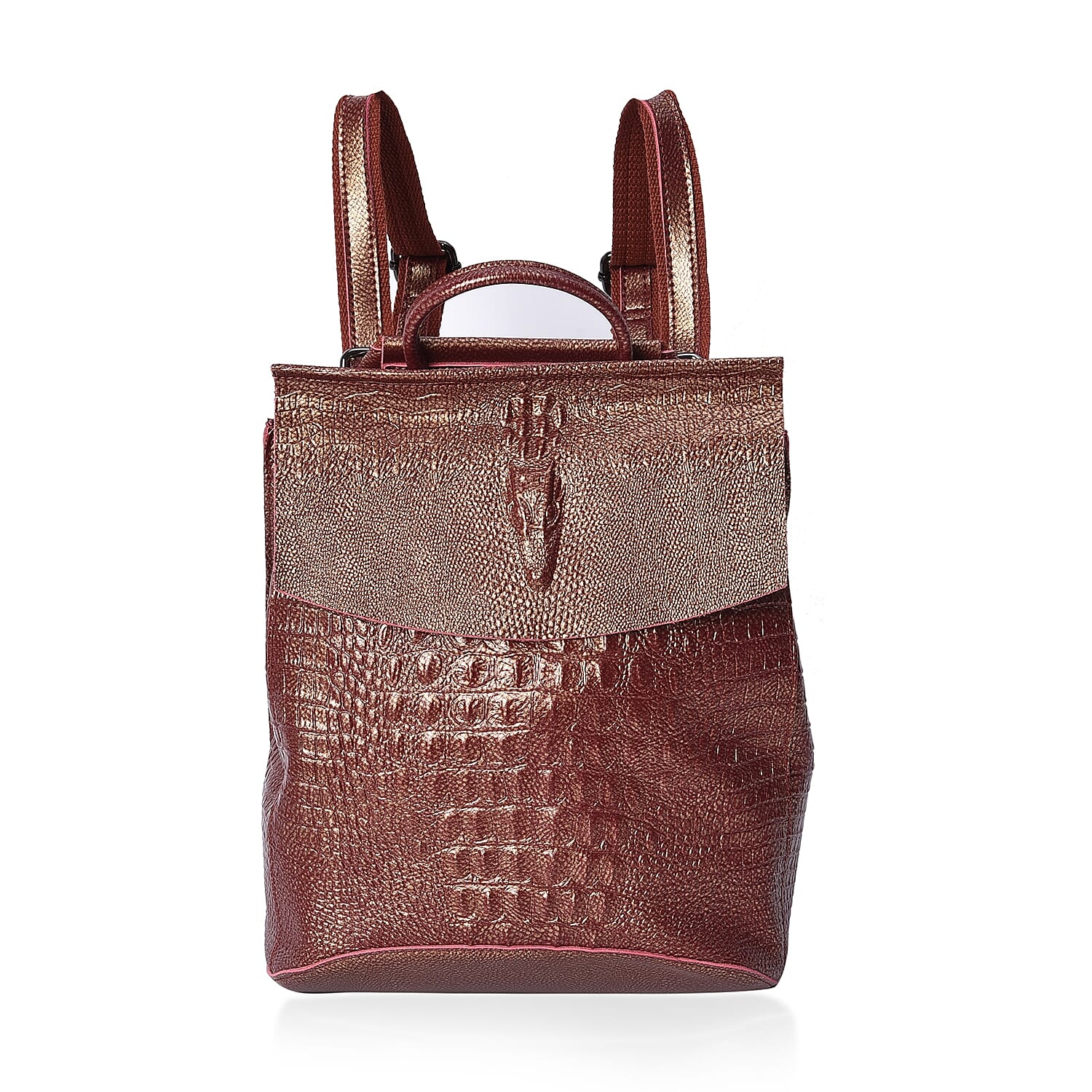 100% Genuine Leather Croc Embossed Backpack (Size 36x33x13 Cm) - Brown
