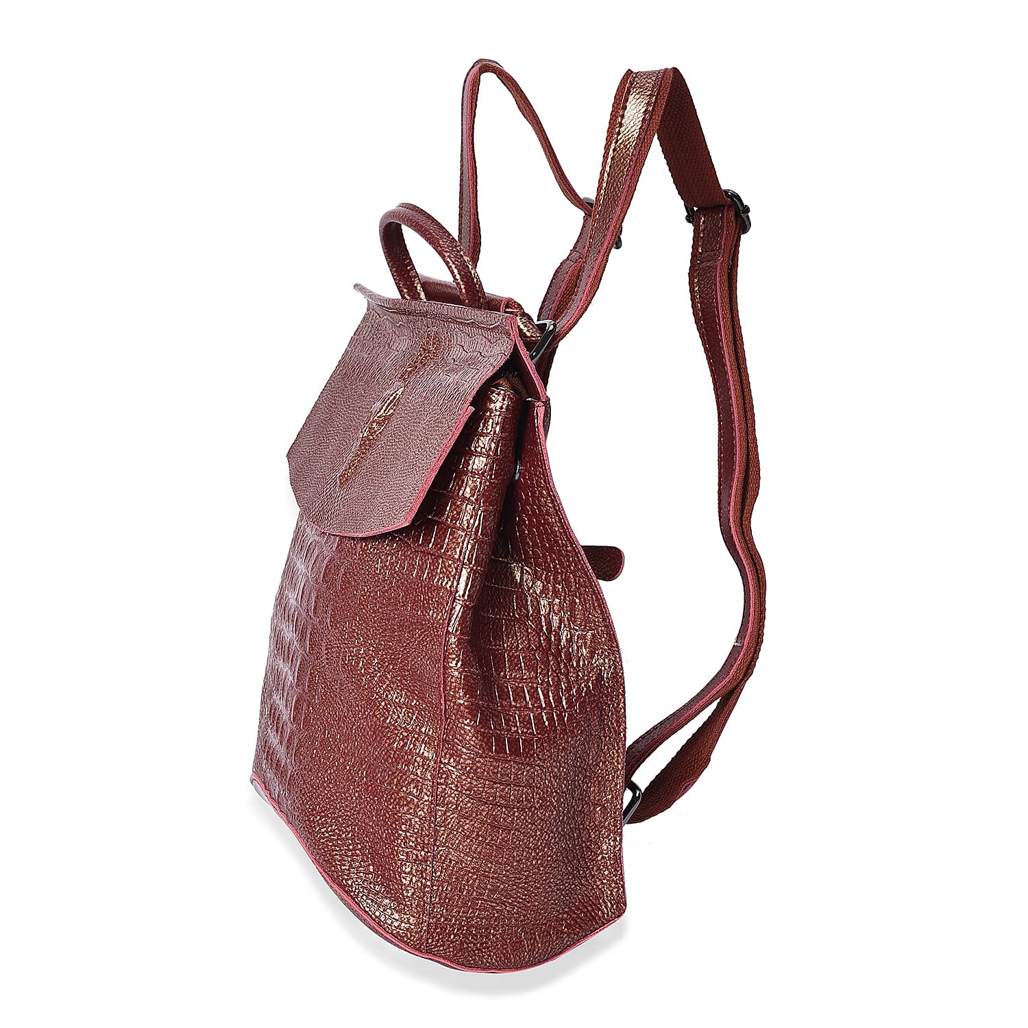 100% Genuine Leather Croc Embossed Backpack (Size 36x33x13 Cm) - Brown