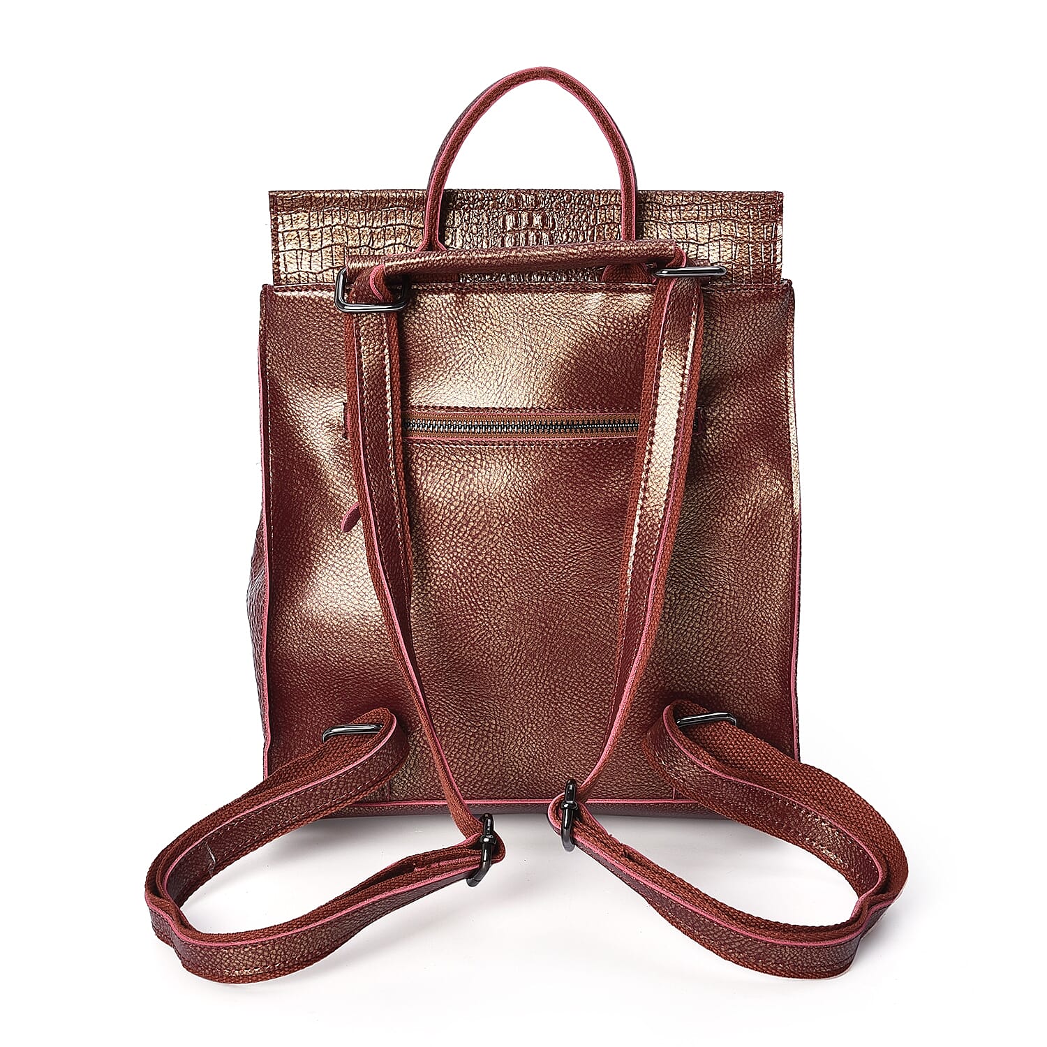 100% Genuine Leather Croc Embossed Backpack (Size 36x33x13 Cm) - Brown