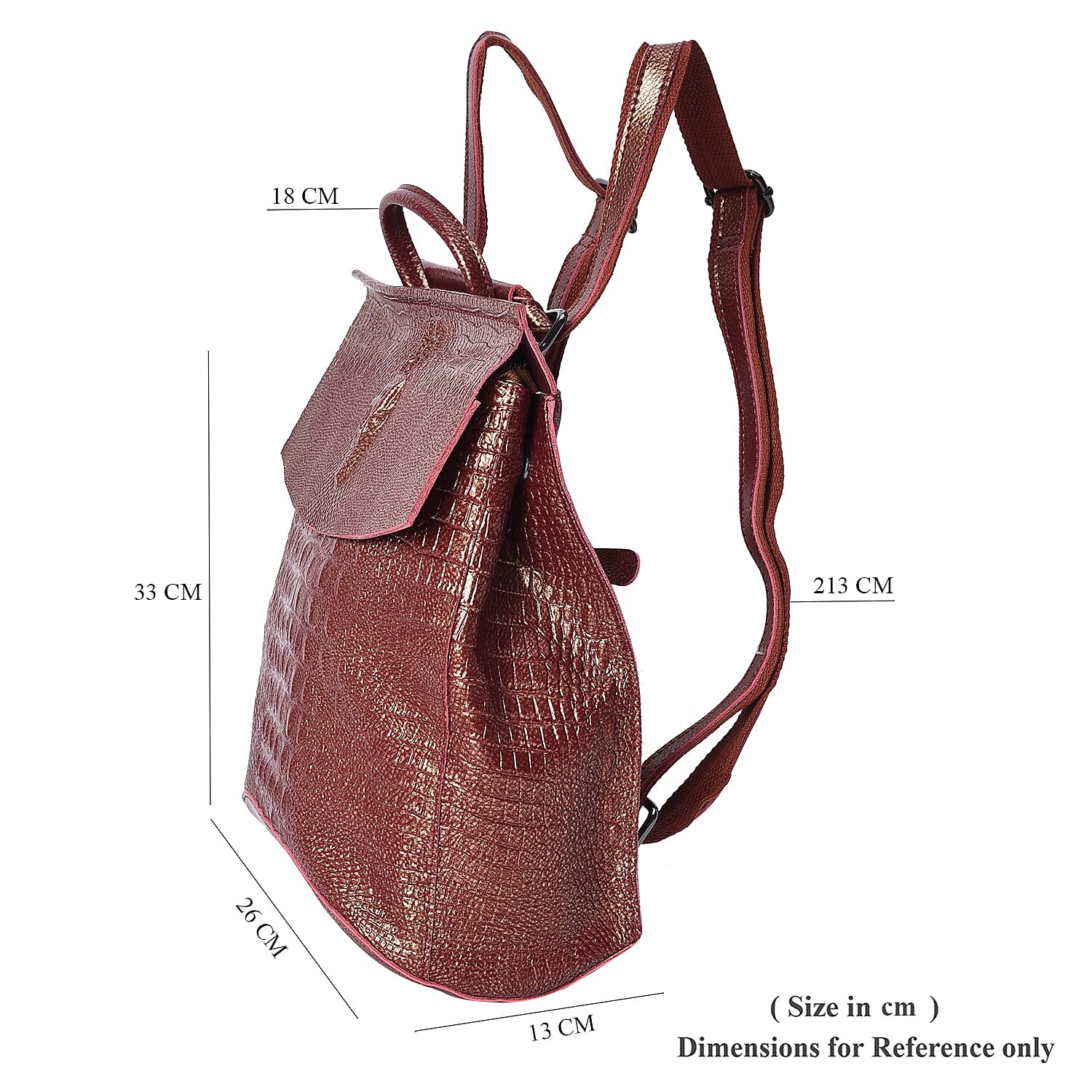 100% Genuine Leather Croc Embossed Backpack (Size 36x33x13 Cm) - Brown