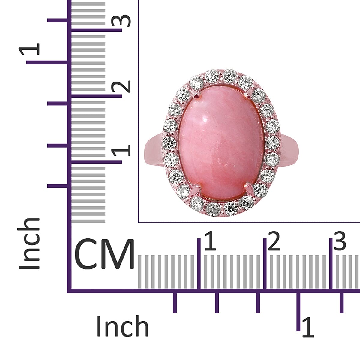 Peruvian Pink Opal (Ovl 16x12 mm), Natural White Cambodian Zircon Ring in Rose Gold Overlay Sterling Silver 8.65 Ct.