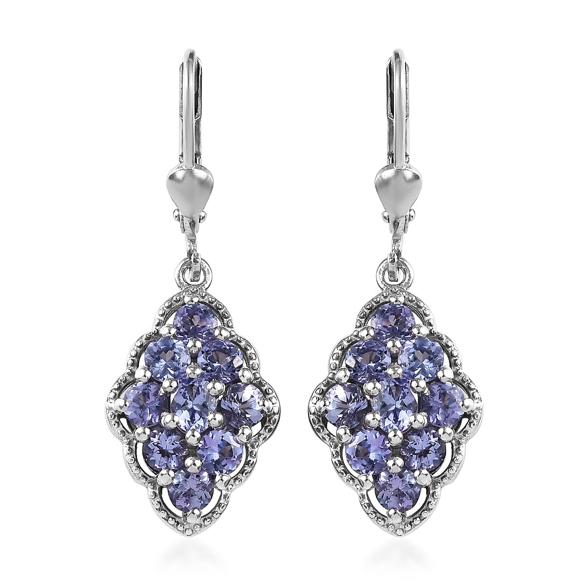 AA Tanzanite (Rnd and Ovl) Lever Back Earrings in Platinum Overlay Sterling Silver 2.25 Ct.