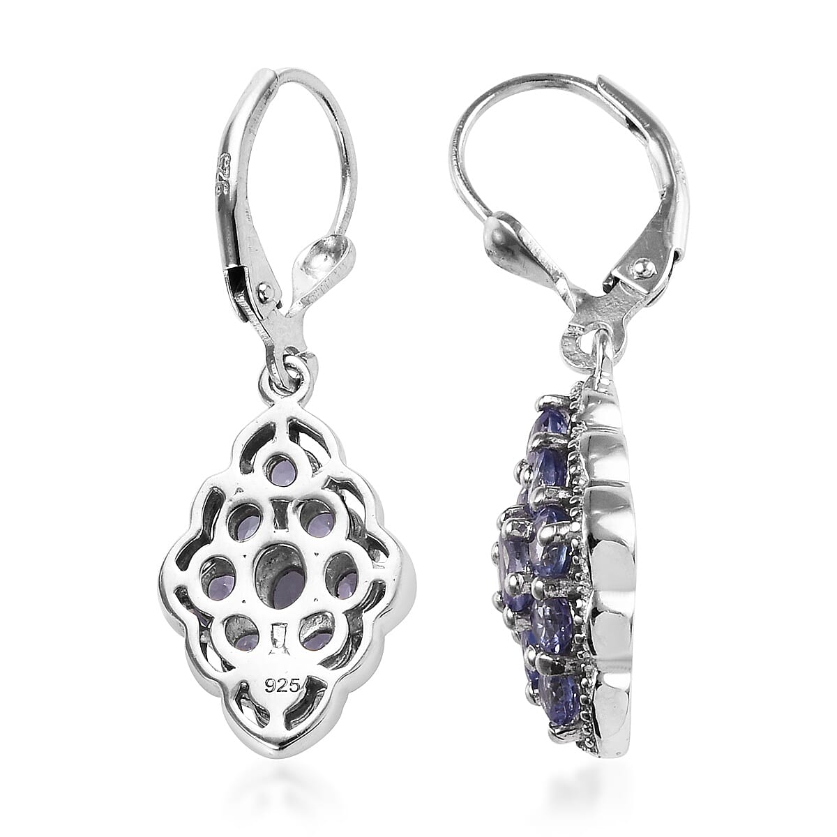 AA Tanzanite (Rnd and Ovl) Lever Back Earrings in Platinum Overlay Sterling Silver 2.25 Ct.