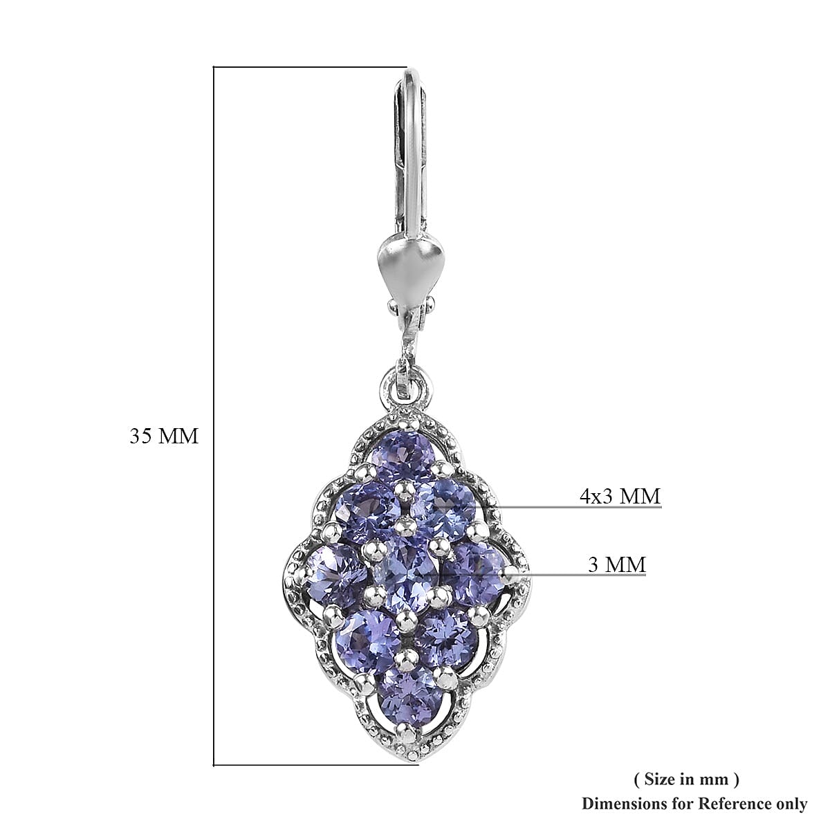 AA Tanzanite (Rnd and Ovl) Lever Back Earrings in Platinum Overlay Sterling Silver 2.25 Ct.