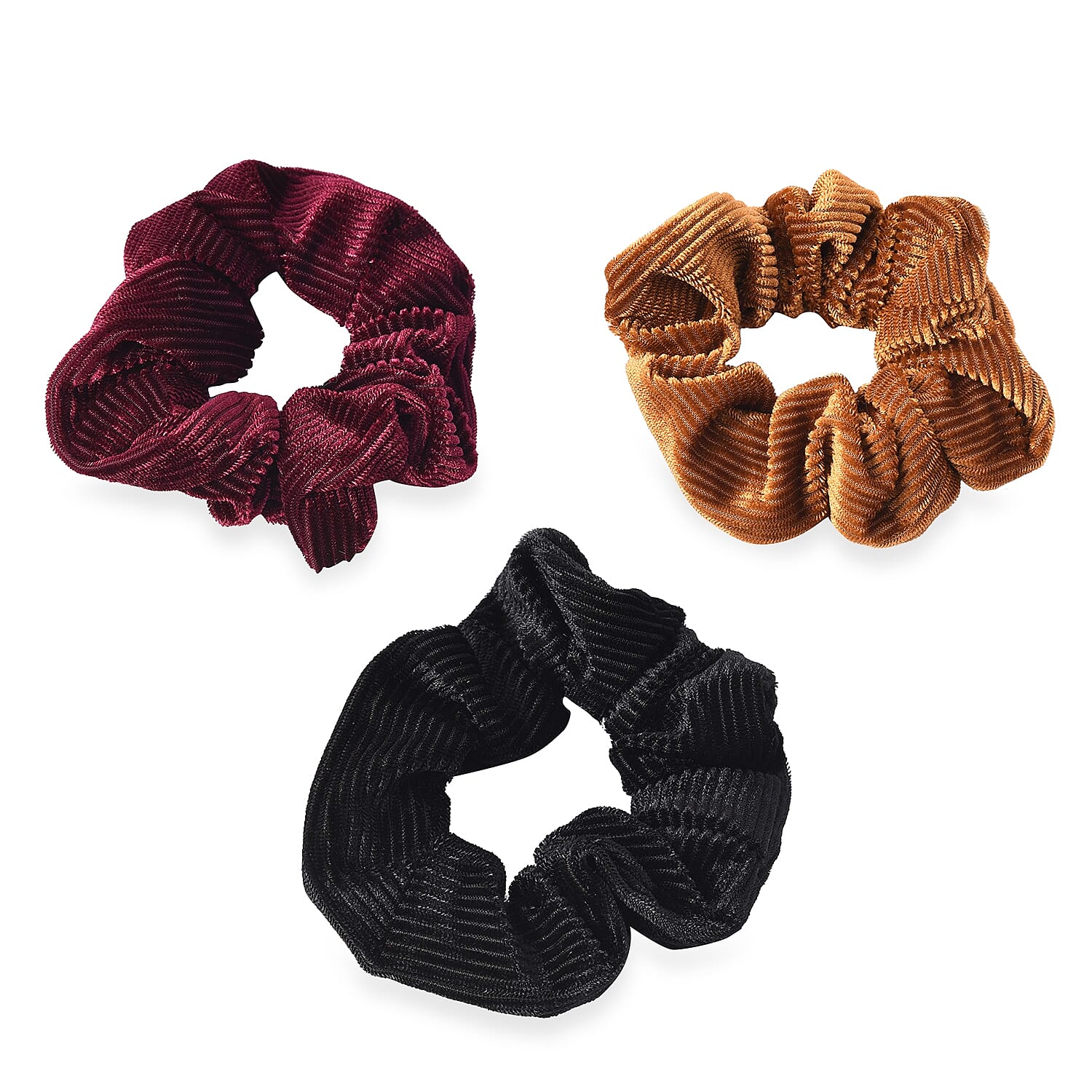 Set of 3 - Elastic Hair Bands (Dia: 9 Cm) - Black, Yellow and Red Wine - Hair Scrunchies