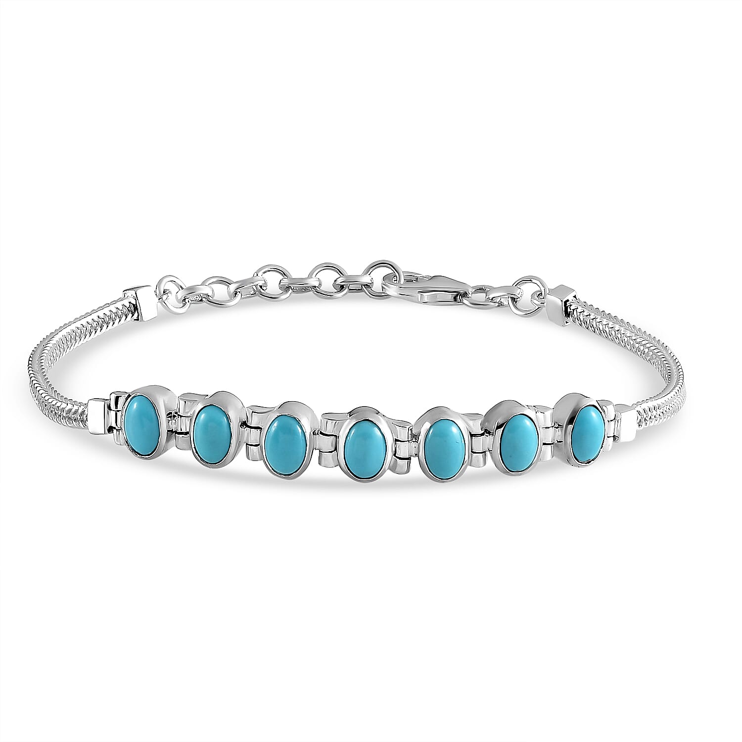 Close Out Deal - Arizona Sleeping Beauty Turquoise (Ovl) Foxtail Chain Bracelet (Size 7.5 with Extender) in Sterling Silver 3.07 Ct, Silver wt 8.22 Gms