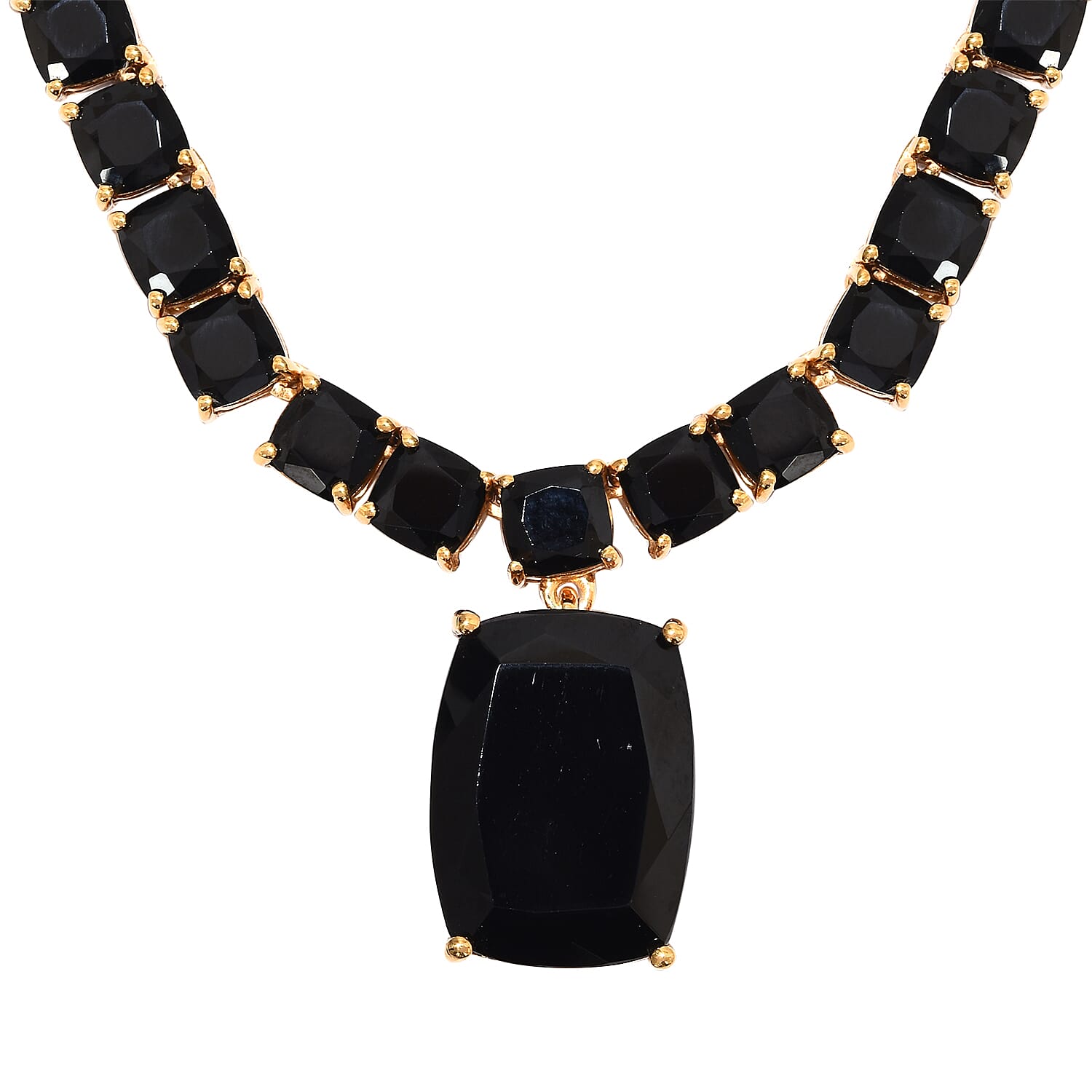 Natural Boi Ploi Black Spinel (Cush) Necklace with Chain (Size 18) in 14K Gold Overlay Sterling Silver 53.000 Ct., Silver Wt. 20.09 Gms