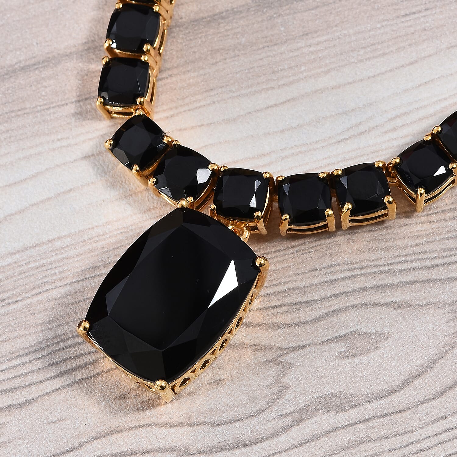Natural Boi Ploi Black Spinel (Cush) Necklace with Chain (Size 18) in 14K Gold Overlay Sterling Silver 53.000 Ct., Silver Wt. 20.09 Gms