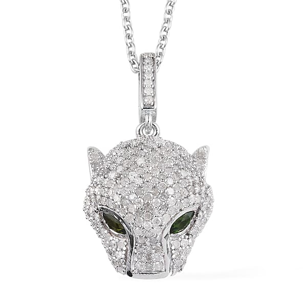 GP 1 Ct Diamond and Multi Gemstone Panther Head Pendant with Chain in ...