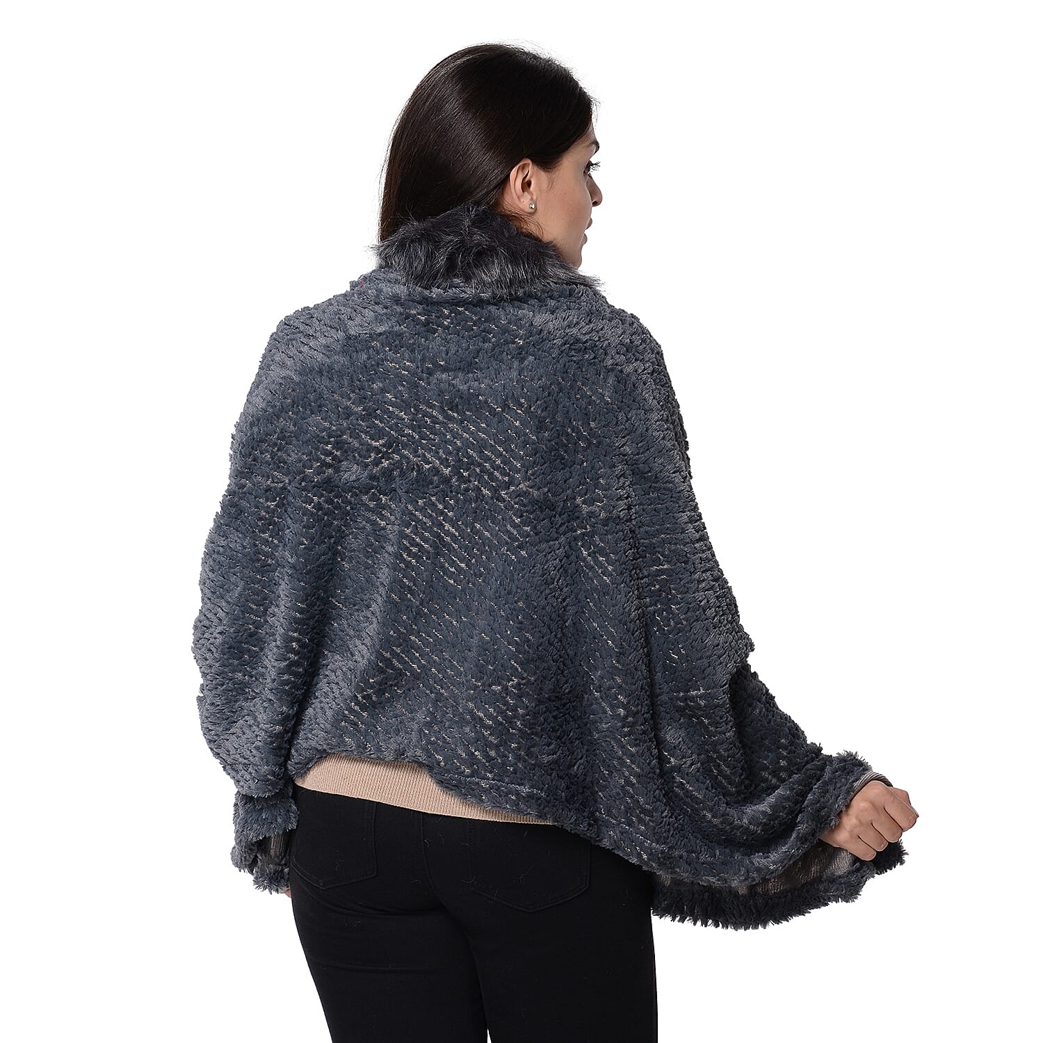 Super Soft Faux Fur Wrap with Pineapple Pattern (Size 152x59 Cm) - Dark Grey